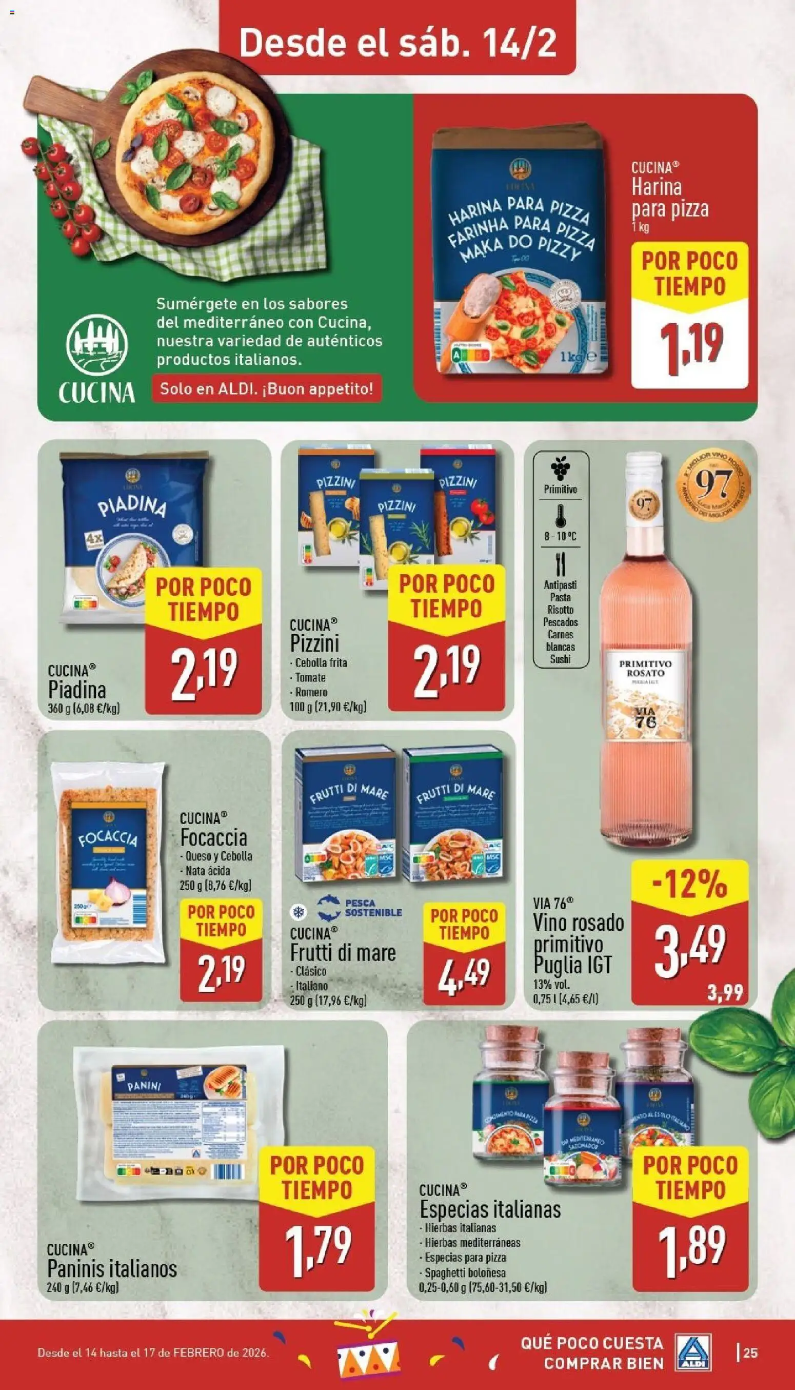 Aldi folleto Canarias │ válido desde el 09.02.2026 | Página: 25 | Productos: Harina para pizza, Pizza, Vino, Σιδερώστρα