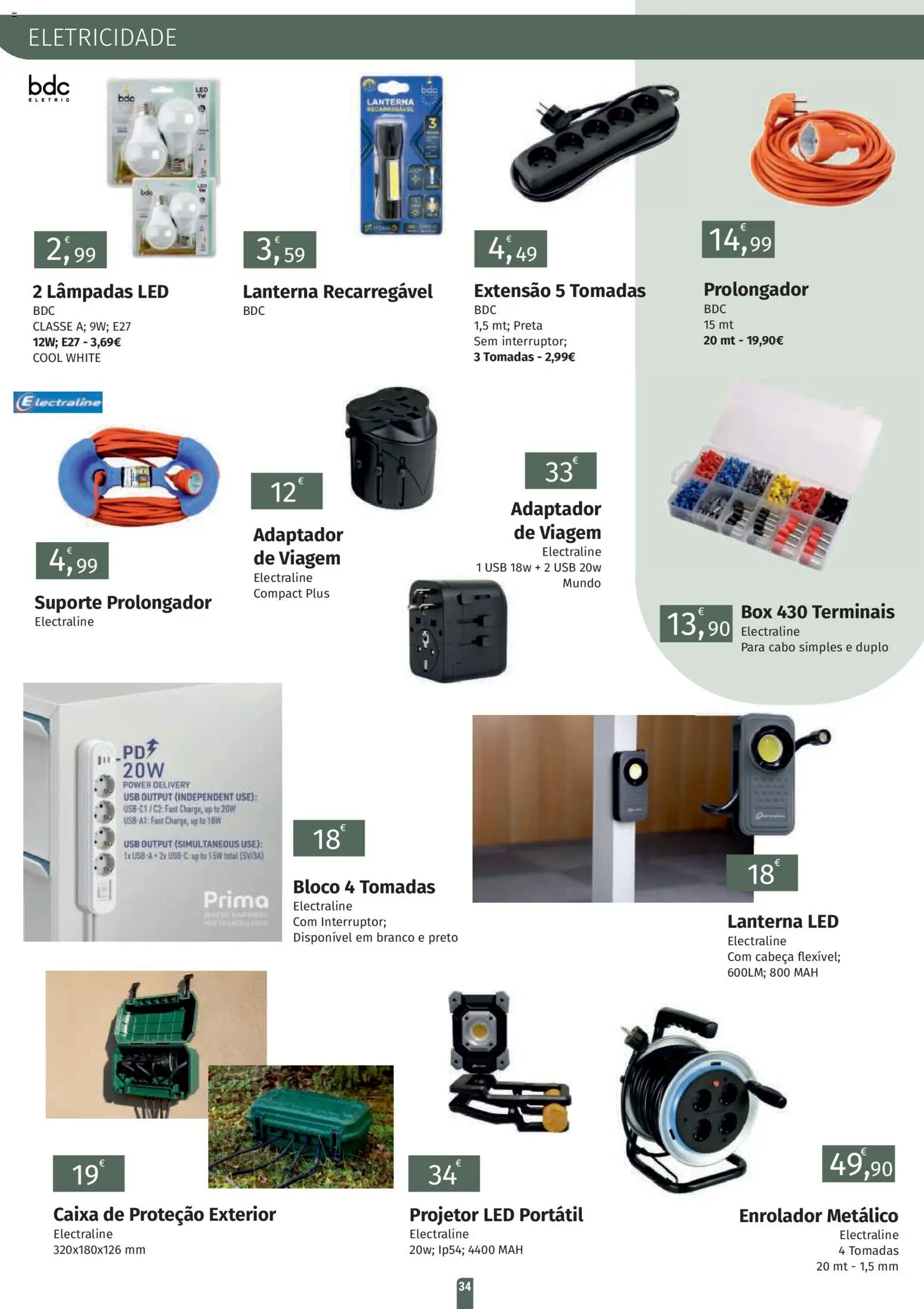 E.Leclerc folheto Jardim Lordelo │ válido de 23.03.2026 | Página: 34 | Produtos: Adaptador, USB, Lâmpadas, Projetor