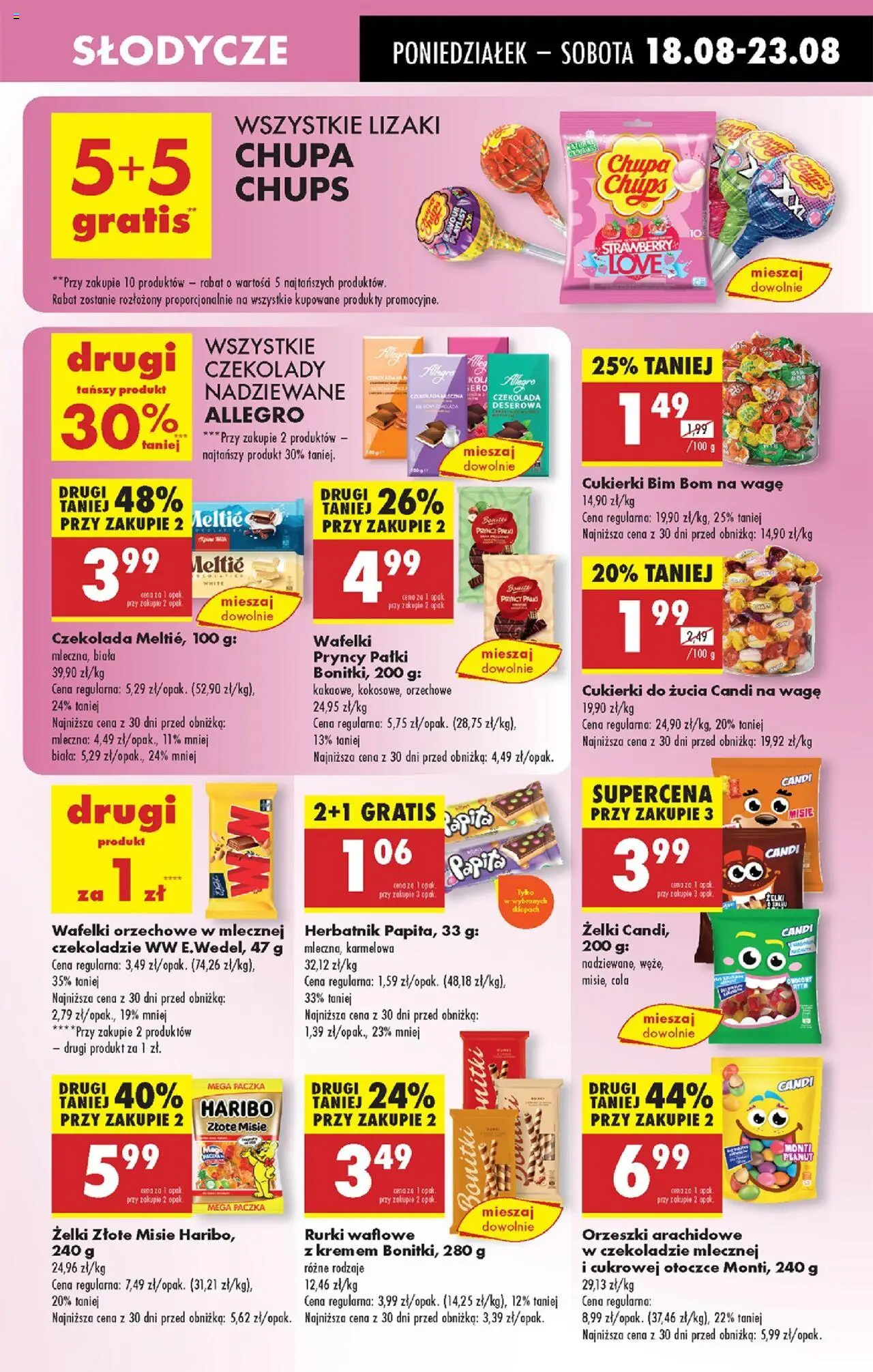 Biedronka gazetka od 18.08.2025 | Strona: 45 | Produkty: Czekolady, Słodycze, Lizaki, Orzeszki arachidowe w czekoladzie