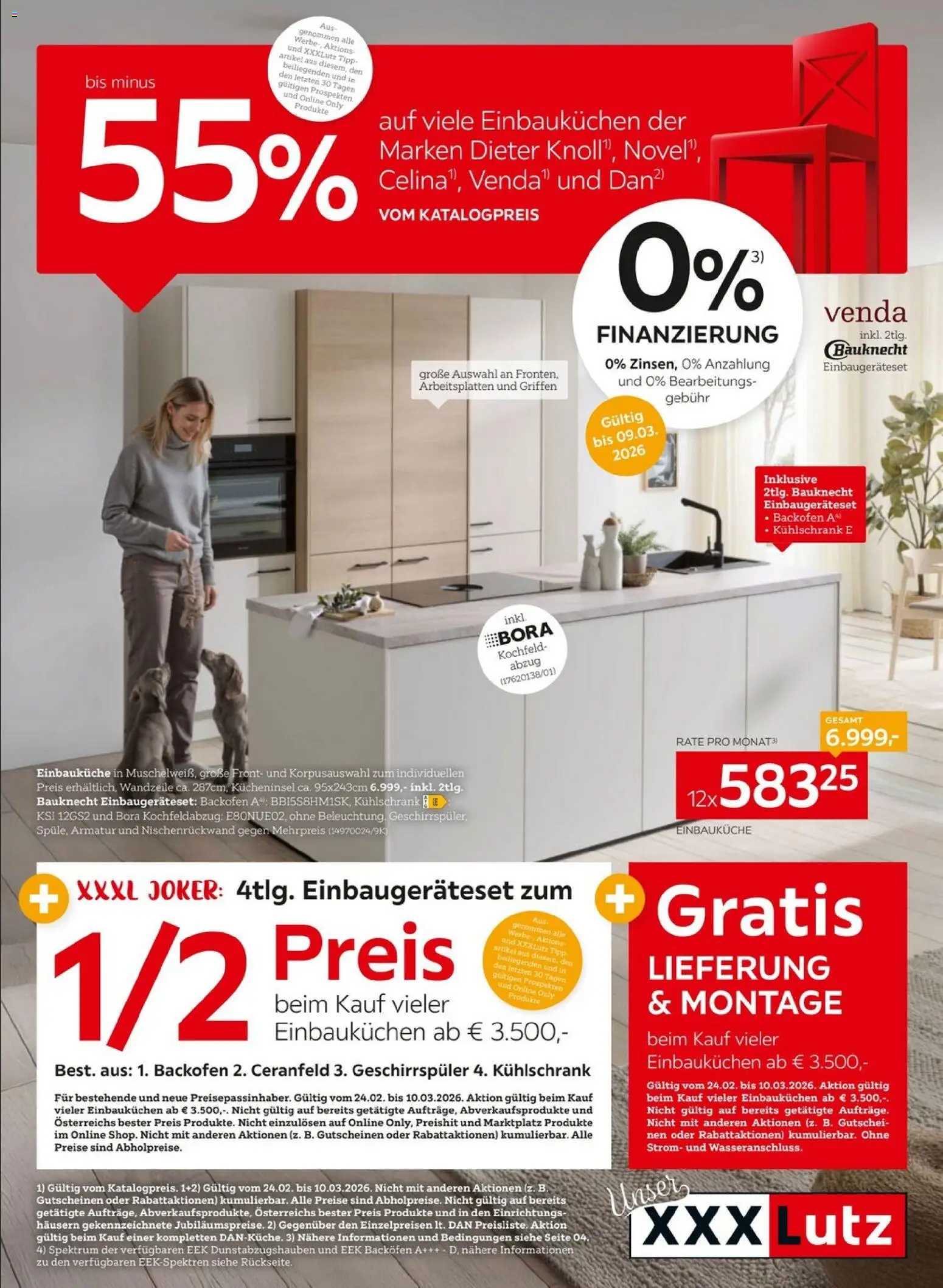 XXXLutz Küchen gültig ab 24.02.2026 | Seite: 1 | Produkte: Kühlschrank, Kochfeld, Geschirrspüler