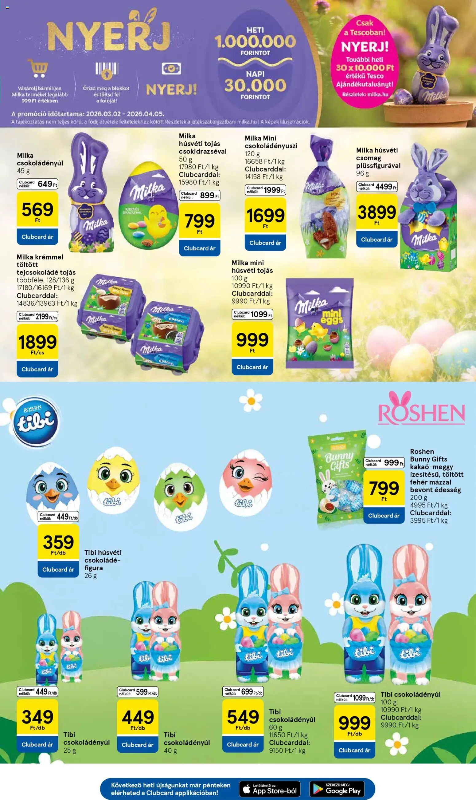 Tesco akciós ujság - amely érvényes a következő dátumtól: 19.03.2026 | Oldal: 23 | Termékek: Édesség, Tejcsokoládé, Tojás, Csokoládé