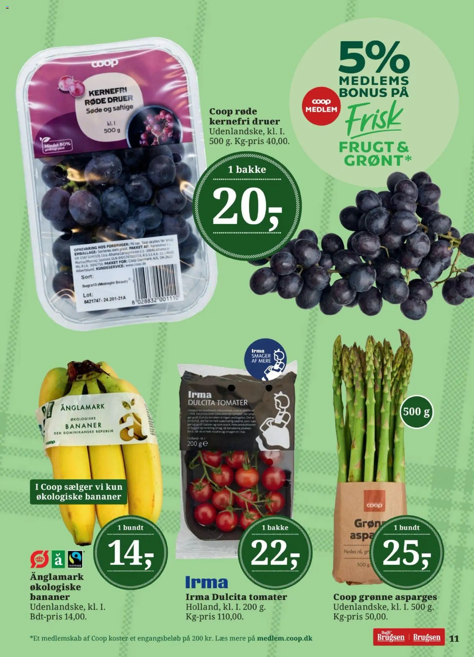 Dagli'Brugsen tilbudsavis – gyldig fra 24.04.2026 | Side: 11 | Produkter: Tomater, Bananer, Søm, Asparges