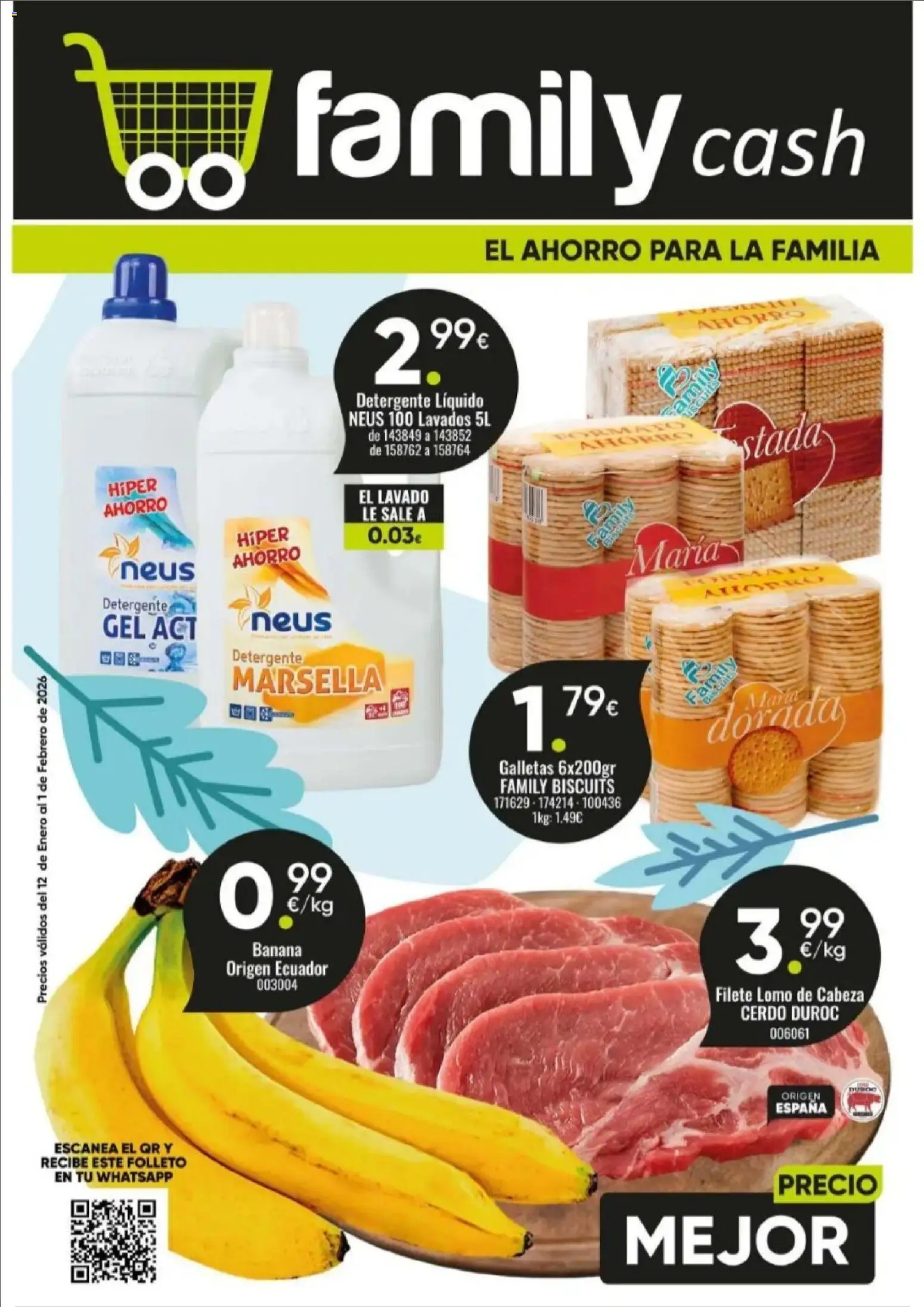 Family Cash folleto │ válido desde el 12.01.2026 | Página: 1 | Productos: Detergente, Cerdo, Galletas, Detergente líquido