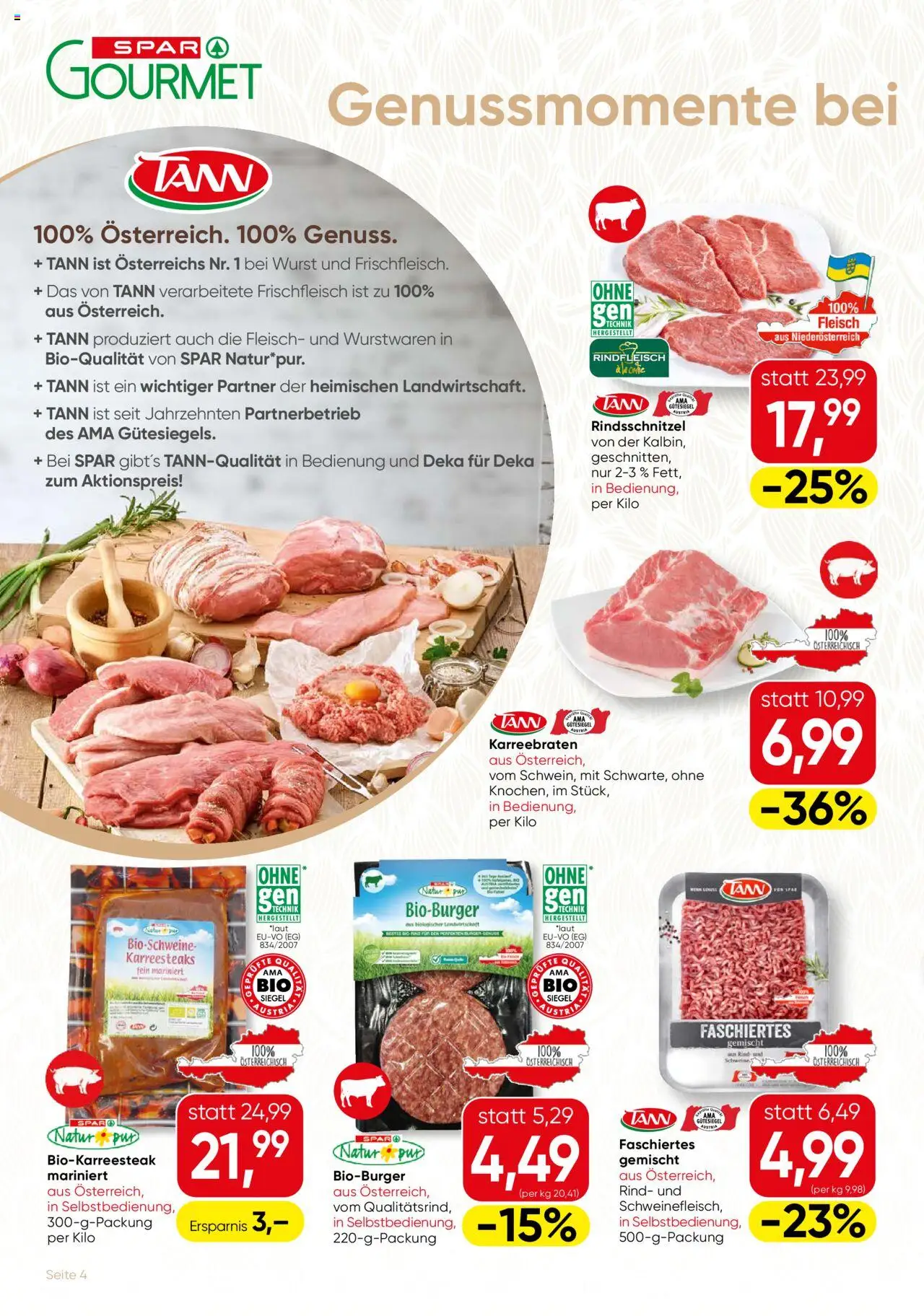 SPAR Gourmet Flugblatt gültig ab 14.08.2025 | Seite: 4 | Produkte: Wurst, Rindfleisch