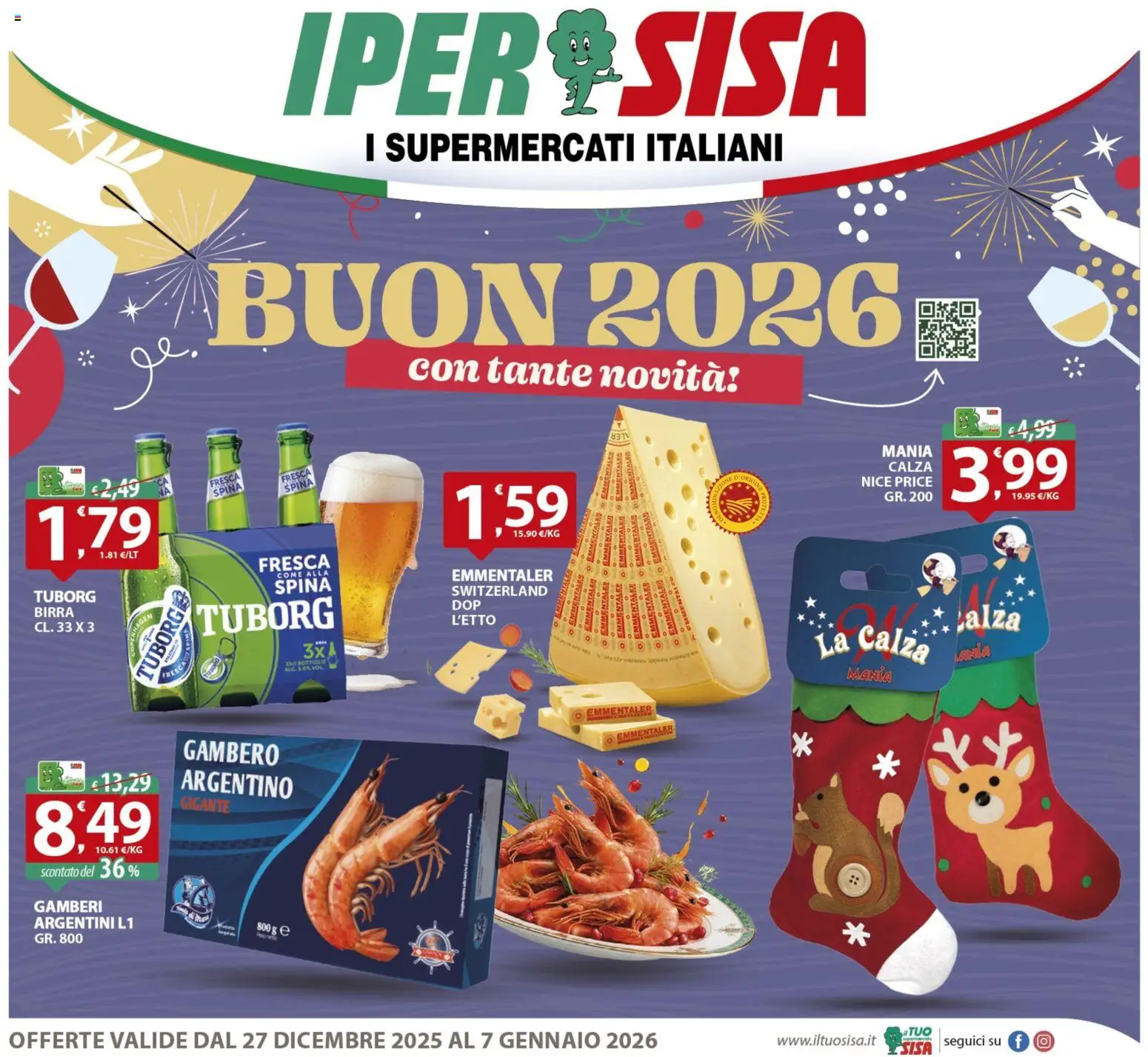Volantino SISA del 27.12.2025 | Pagina: 1 | Prodotti: Birra, Gamberi
