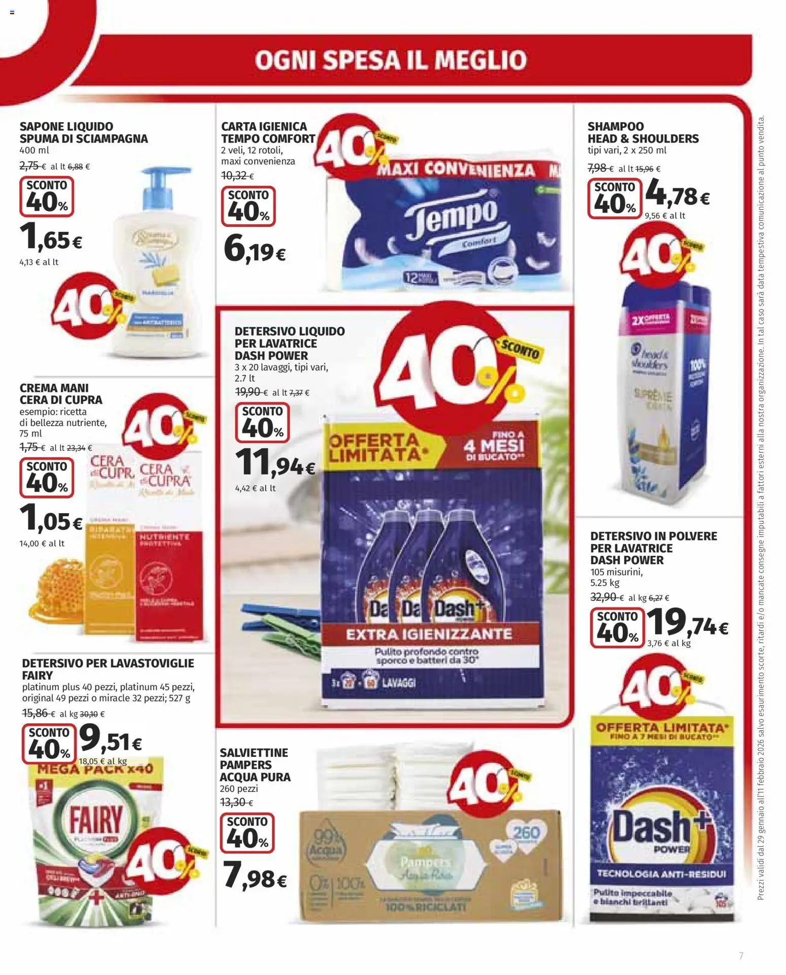 Volantino Ipercoop del 29.01.2026 | Pagina: 7 | Prodotti: Sapone, Acqua, Lavatrice, Pampers