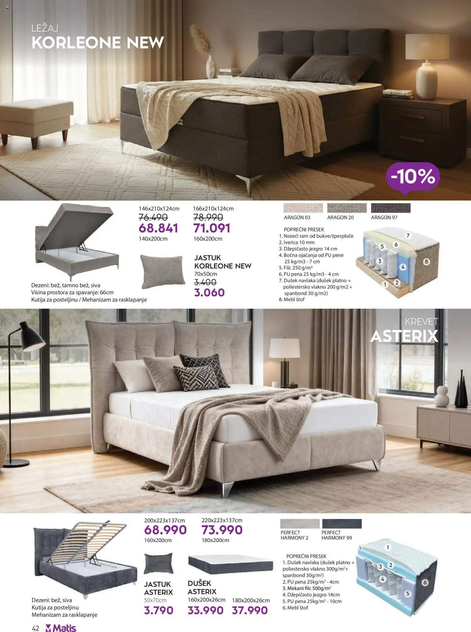 Matis katalog - važi od 01.03.2026 | Strana: 42 | Proizvode: Krevet, Dušek, Jastuk, Kutija