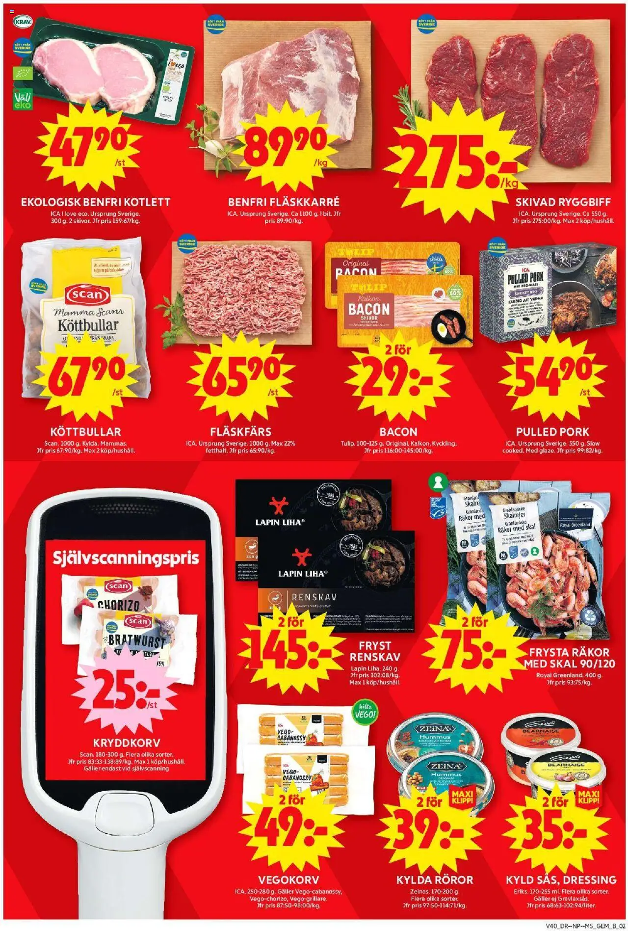 ICA Maxi reklamblad aktuell från 29.09.2025 | Sida: 2 | Produkter: Köttbullar, Bacon, Galler, Räkor
