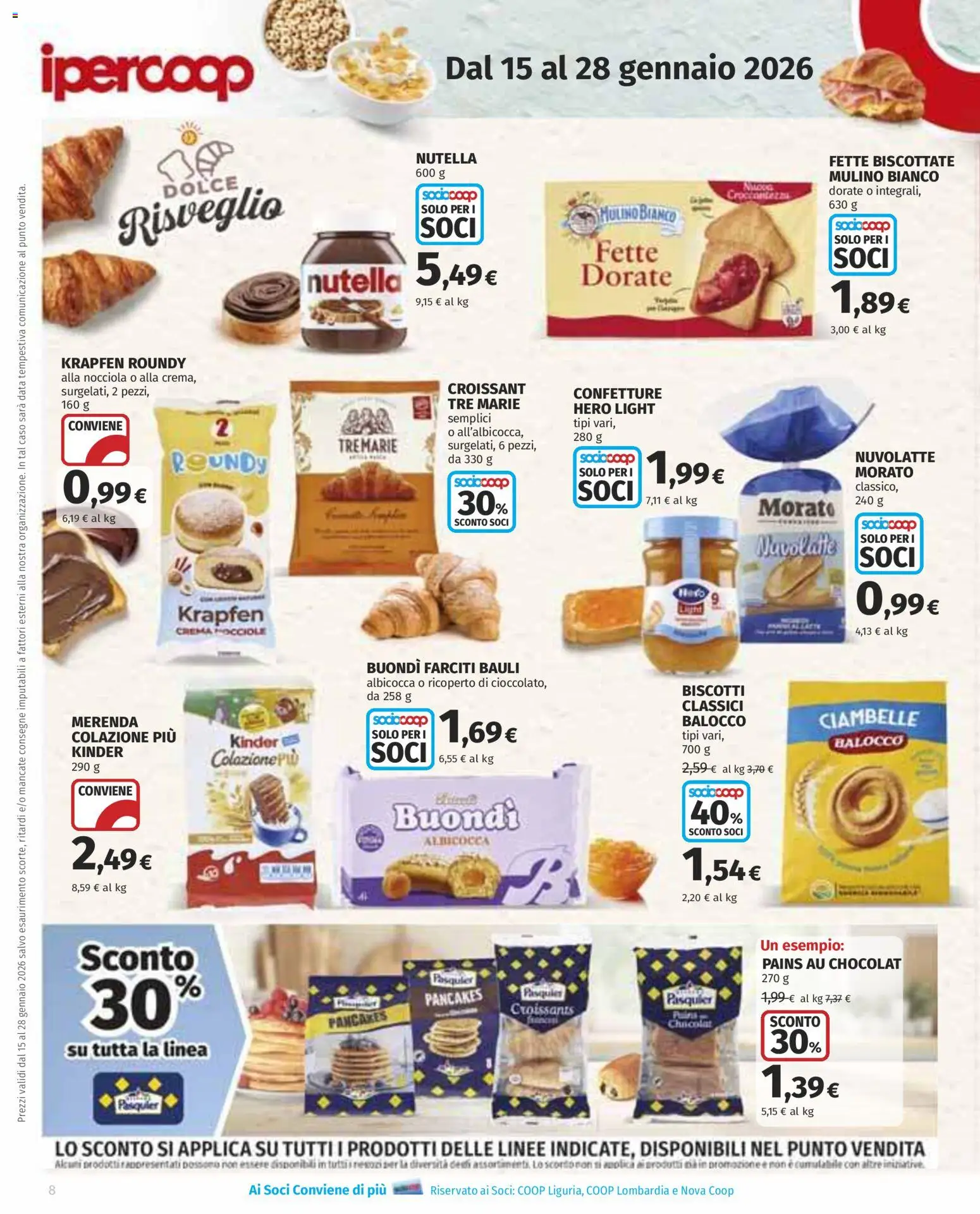 Volantino Ipercoop del 15.01.2026 | Pagina: 8 | Prodotti: Ciambelle, Biscotti, Nocciole, Fette biscottate