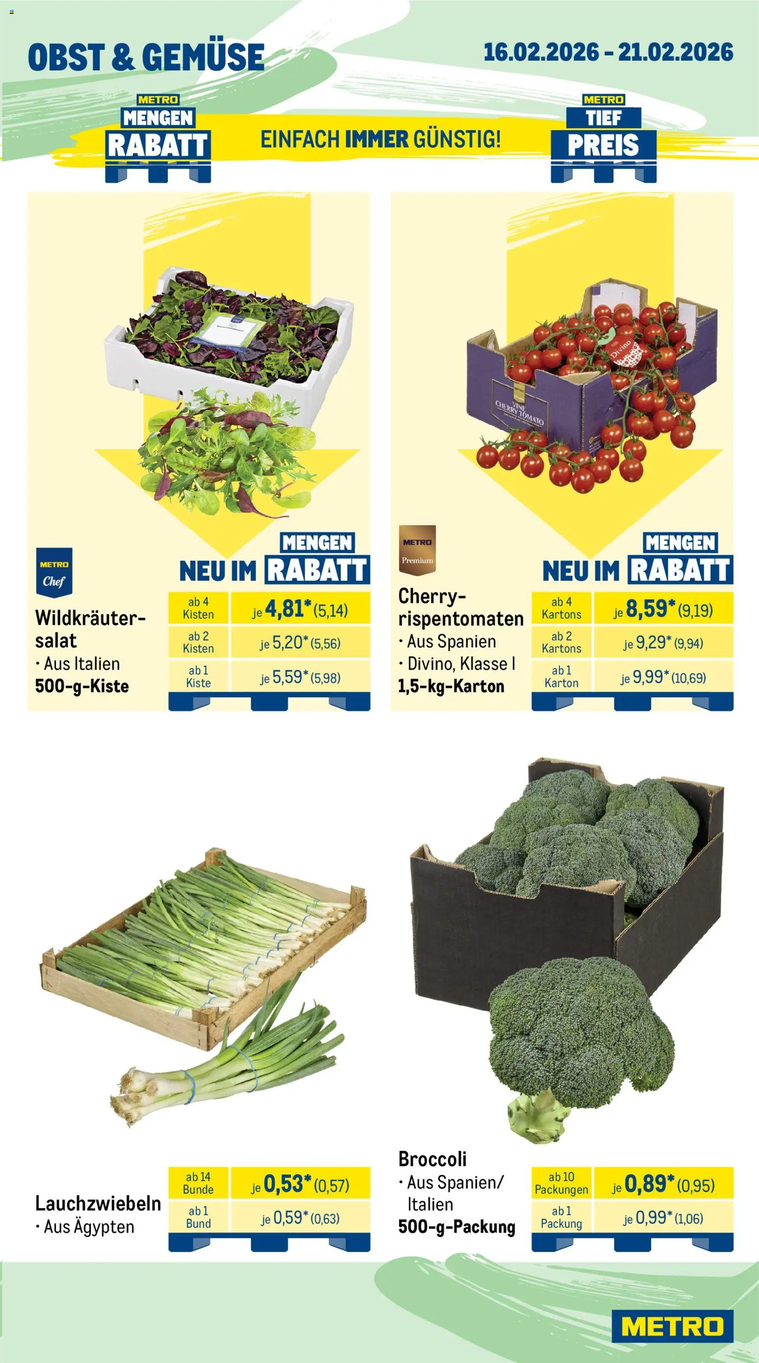 Metro Wochen-Angebote Gastro – gültig ab 16.02.2026 | Seite: 9 | Produkte: Gemüse, Obst, Salat