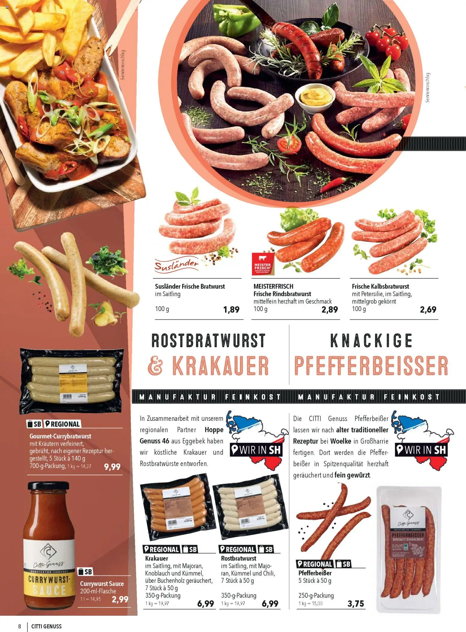 CITTI Markt CITTI Genuss – gültig ab 01.04.2026 | Seite: 8 | Produkte: Bratwurst, Pfeffer, Knoblauch