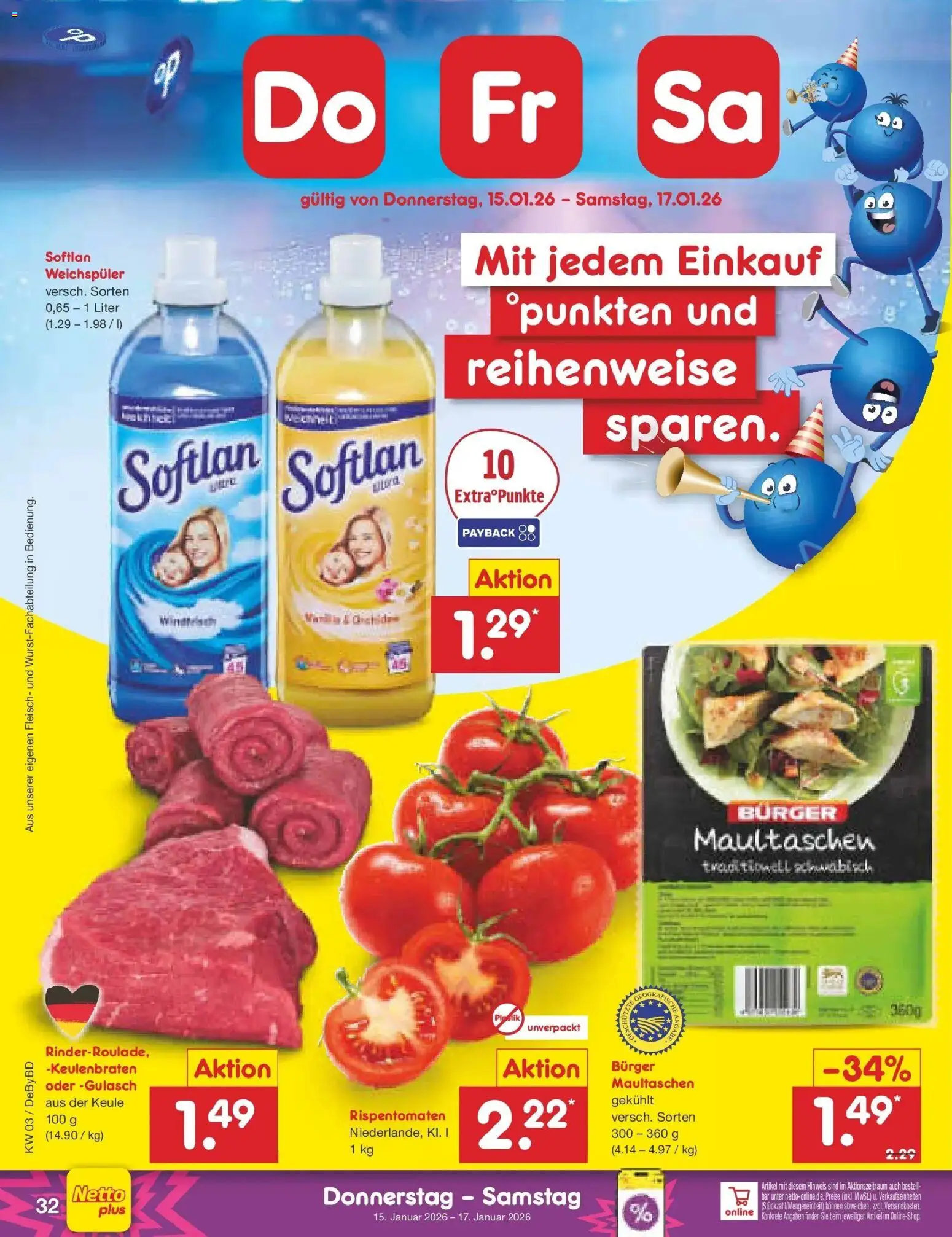 Netto Marken-Discount prospekt Buttenwiesen	 – gültig ab 12.01.2026 | Seite: 46 | Produkte: Burger, Weichspüler, Gulasch, Maultaschen