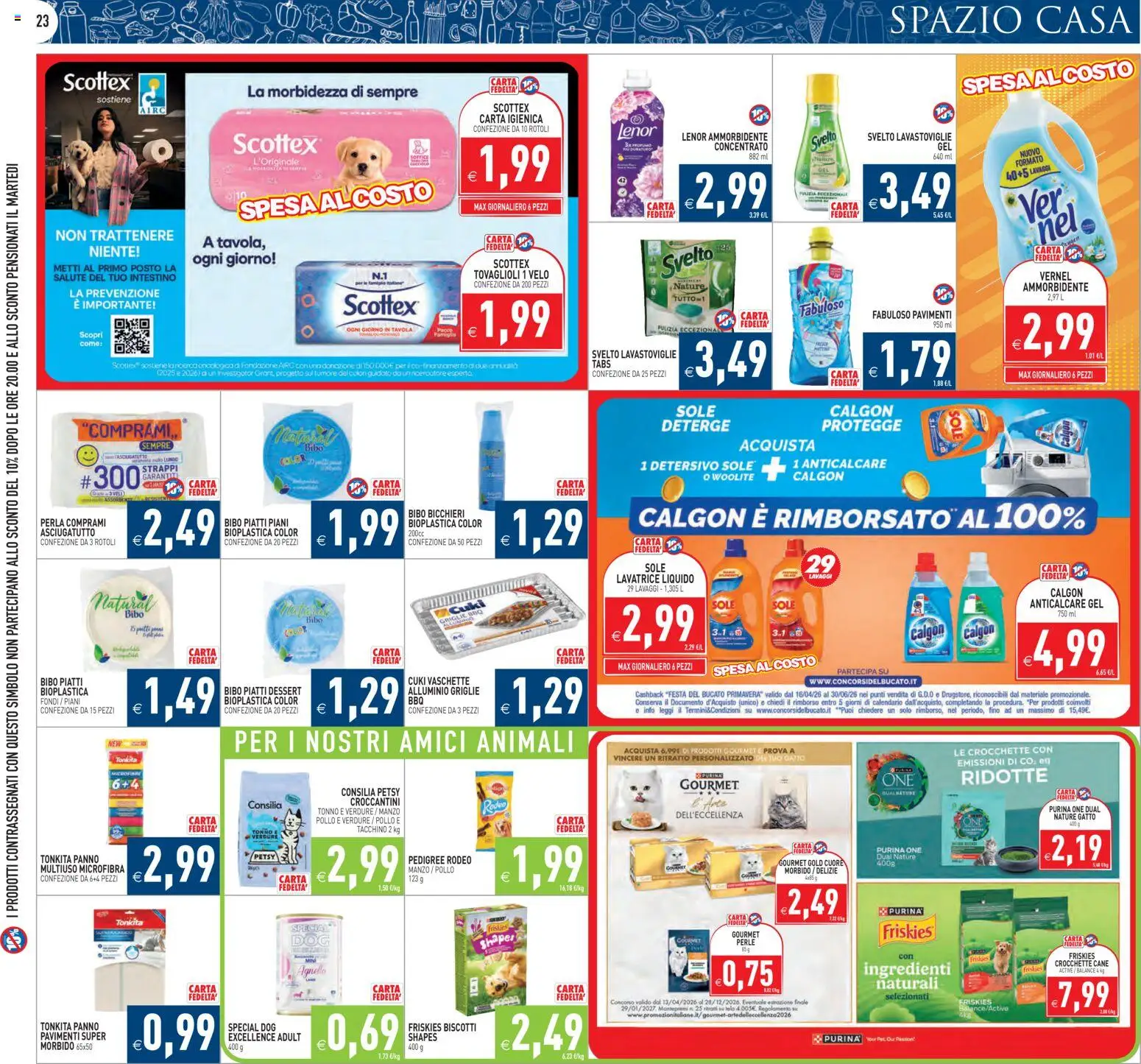 Volantino PIM Supermercati del 17.04.2026 | Pagina: 23 | Prodotti: Carta igienica, Crocchette, Lavatrice, Tonno