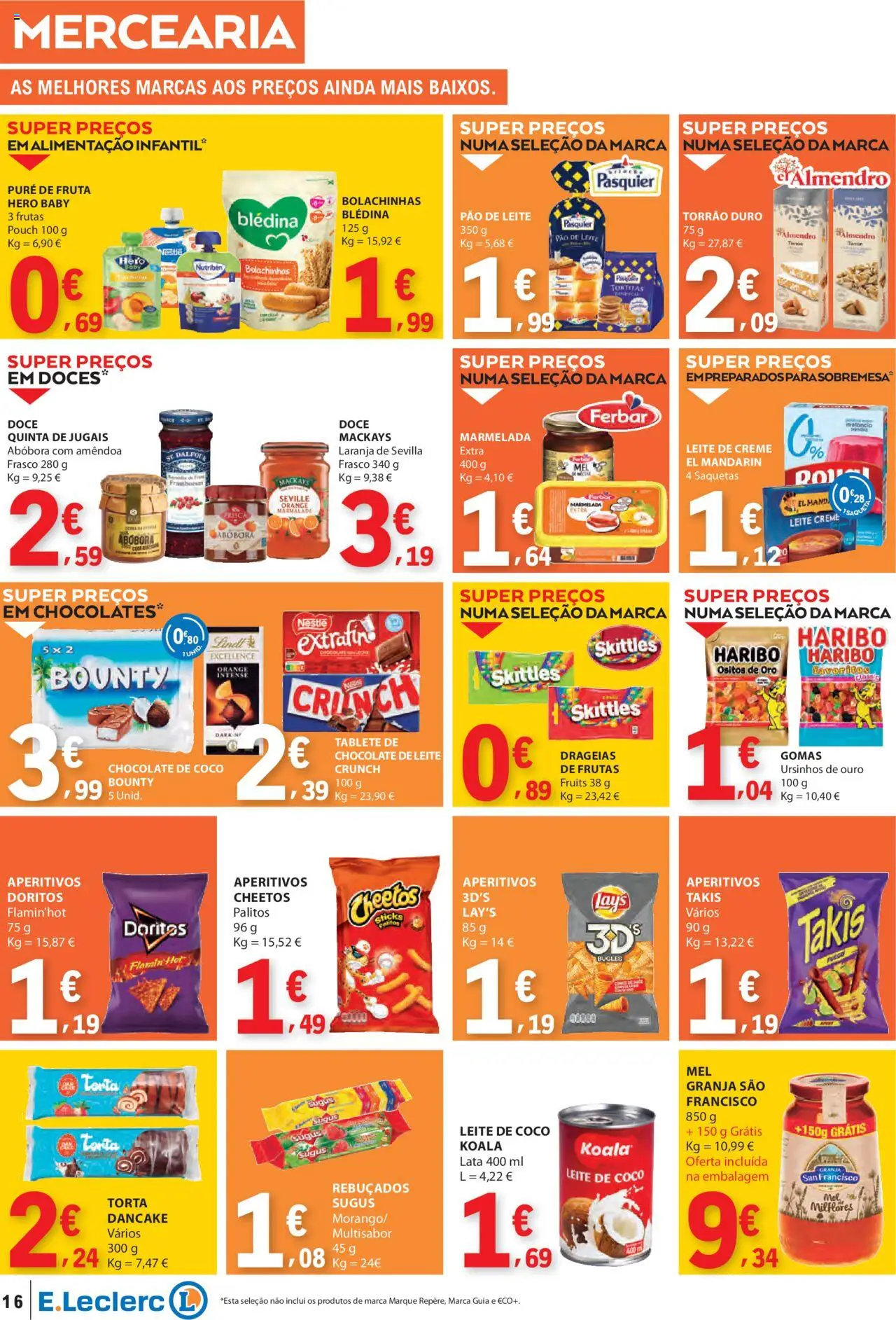 E.Leclerc folheto │ válido de 07.08.2025 | Página: 16 | Produtos: Framboesas, Rebuçados, Leite, Creme