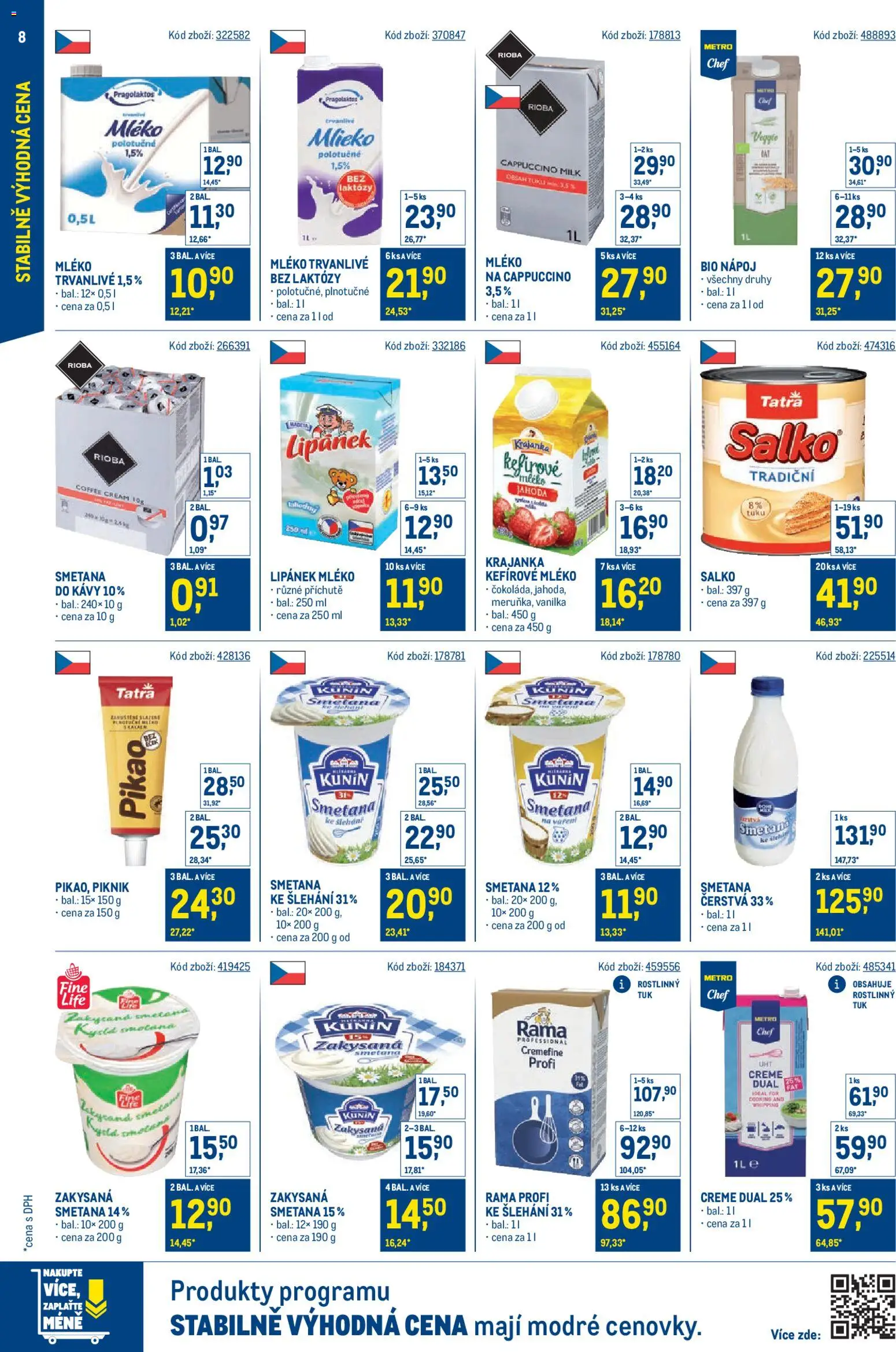 Makro leták - Stabilně výhodná cena od 28.01.2026 | Strana: 8 | Produkty: Veggie, Mléko, Smetana, Salko