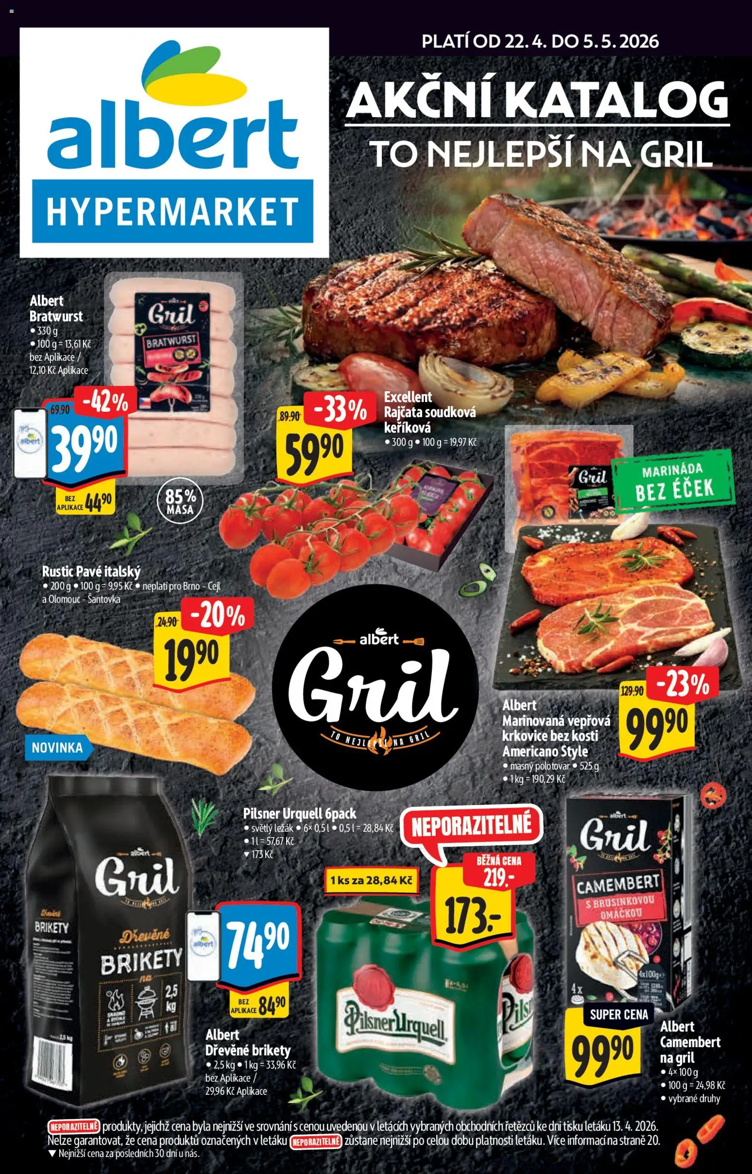 Albert katalog - Hypermarket od 22.04.2026 | Strana: 1 | Produkty: Dřevěné brikety, Brikety, Pilsner Urquell, Krkovice