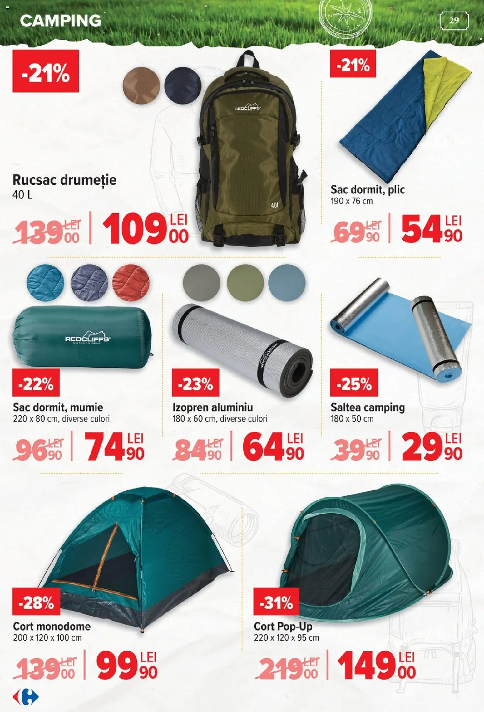 Noul catalog Carrefour – valabil de la 15.04.2026 | Pagină: 29 | Produse: Cort, Saltea, Rucsac