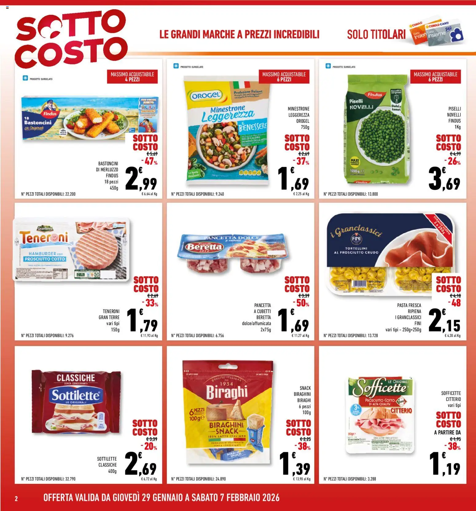 Volantino Conad del 29.01.2026 | Pagina: 2 | Prodotti: Minestrone, Pancetta, Piselli, Hamburger