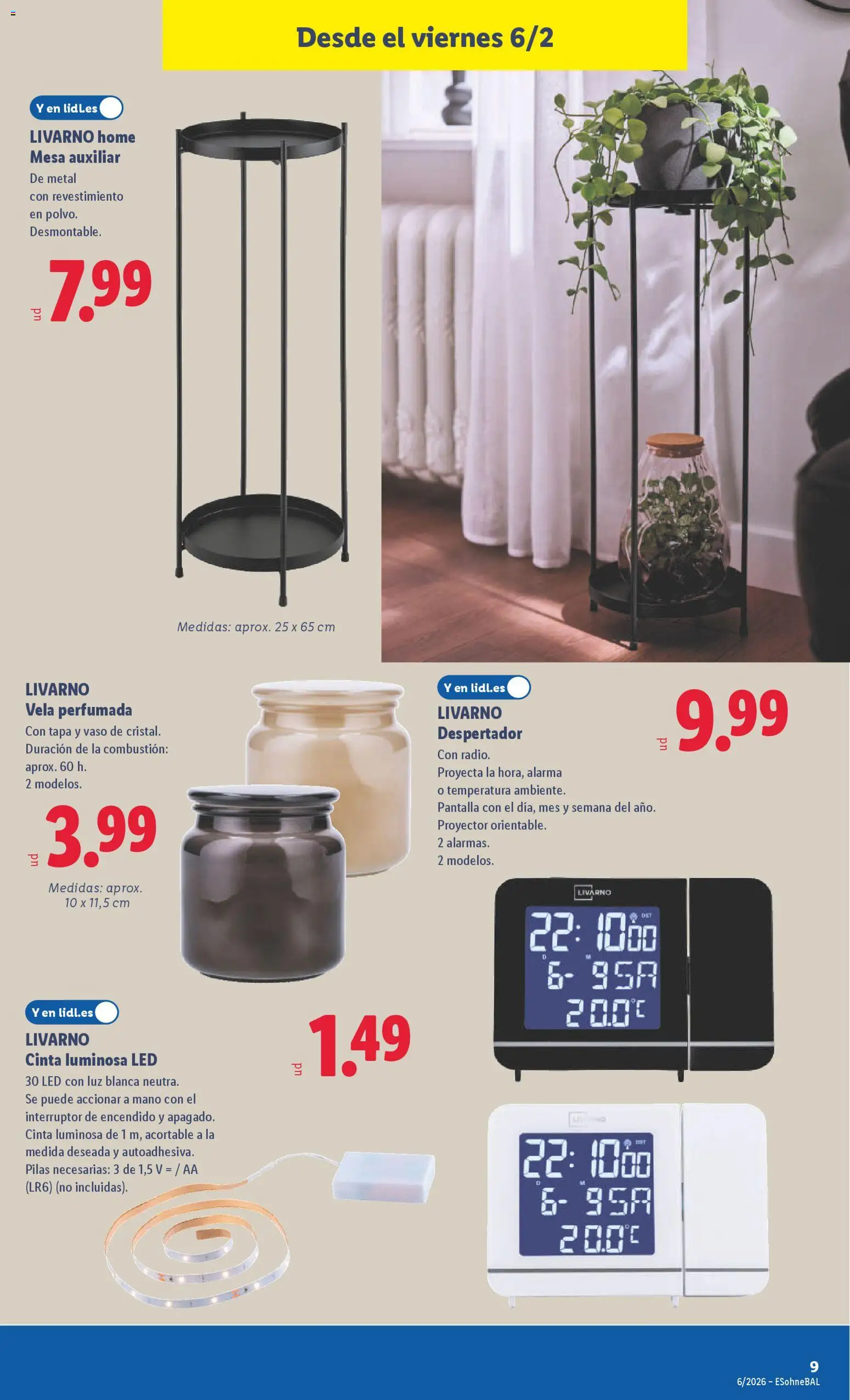 Lidl folleto de bazar │ válido desde el 02.02.2026 | Página: 21 | Productos: Vela, Despertador, Mesa auxiliar, Mesa