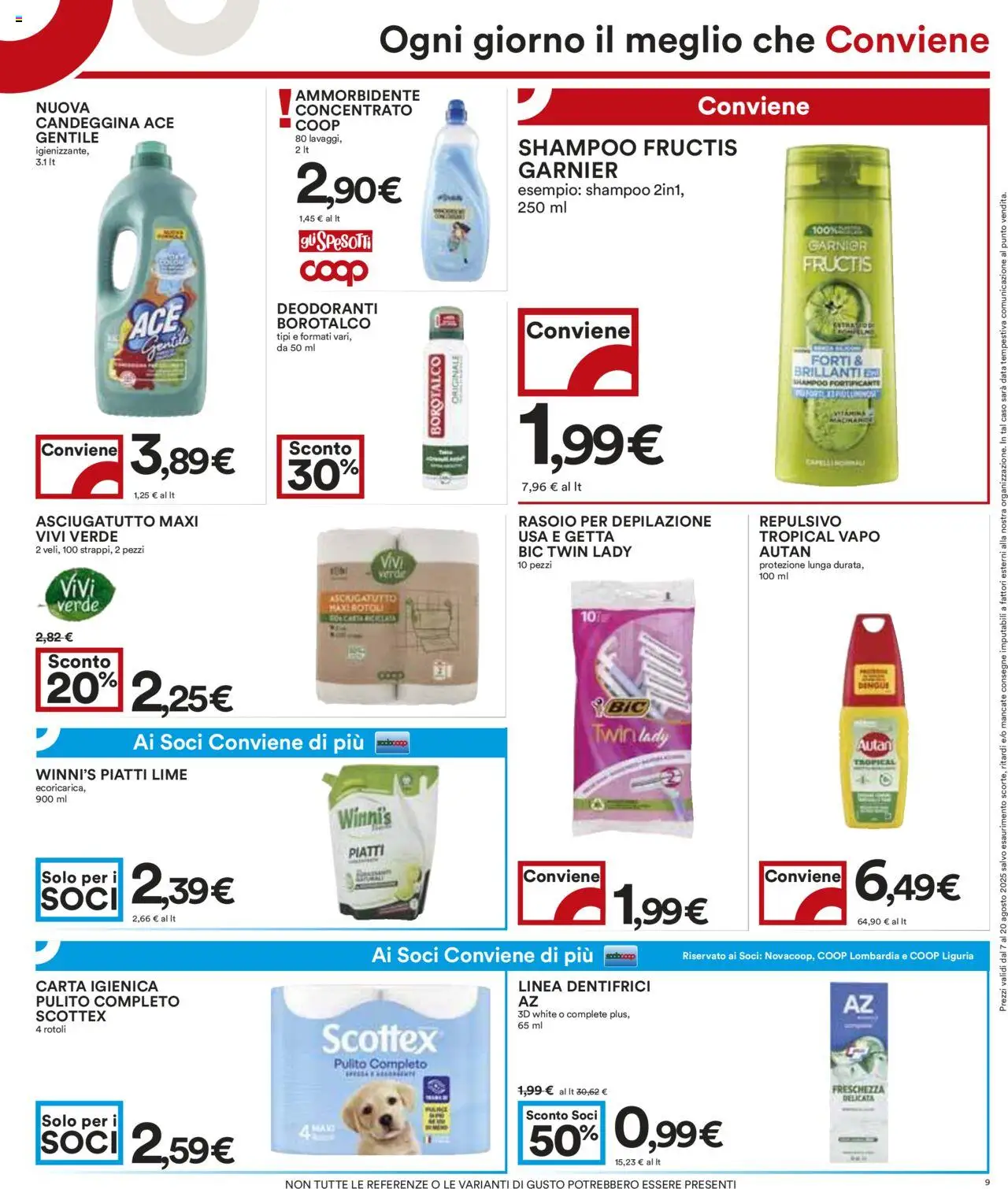 Volantino COOP del 07.08.2025 | Pagina: 9 | Prodotti: Carta igienica, Ammorbidente, Lime, Asciugatutto