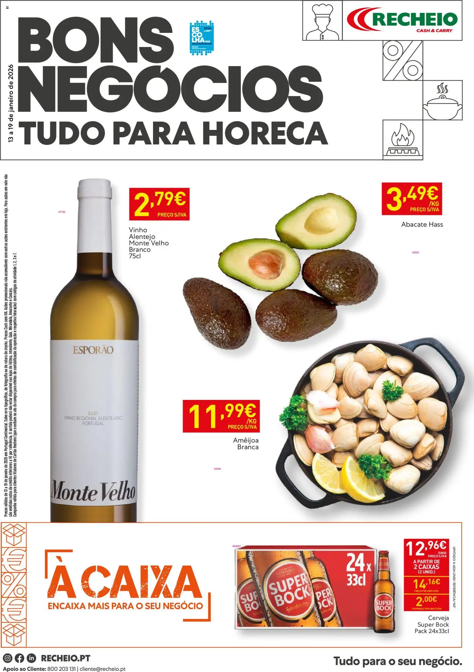 Recheio - Horeca Bons Negócios │ válido de 13.01.2026 | Página: 1 | Produtos: Super bock, Abacate, Vinho, Cerveja