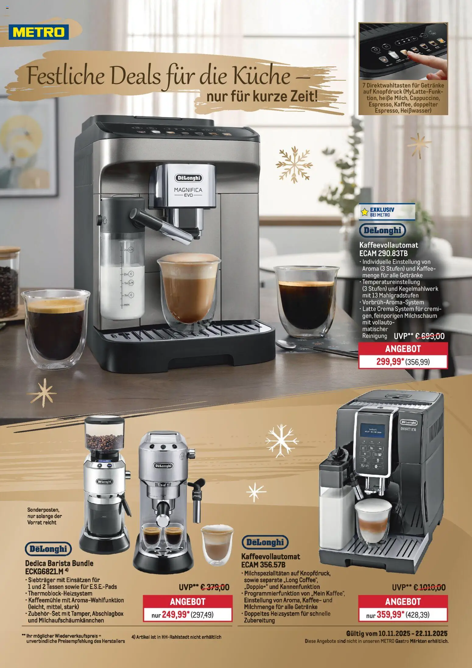 Metro Flyer Delonghi – gültig ab 10.11.2025 | Seite: 1 | Produkte: De Longhi, Kaffee, Küche, Kaffeevollautomat