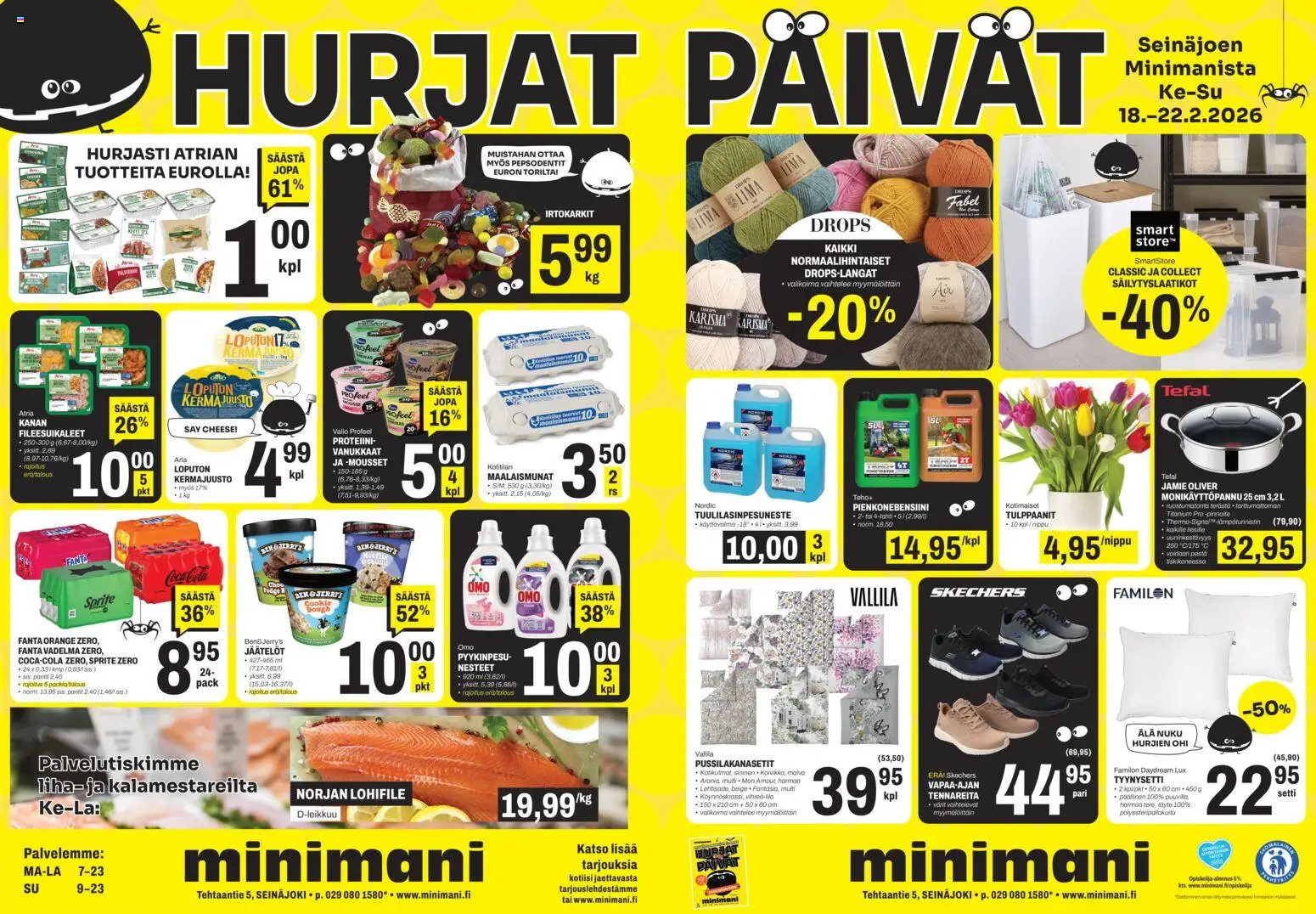 Minimani Tarjoukset - Seinäjoki – voimassa 18.02.2026 alkaen | Sivu: 1 | Tuotteet: Tyynysetti, Vadelma, Coca cola, Fanta