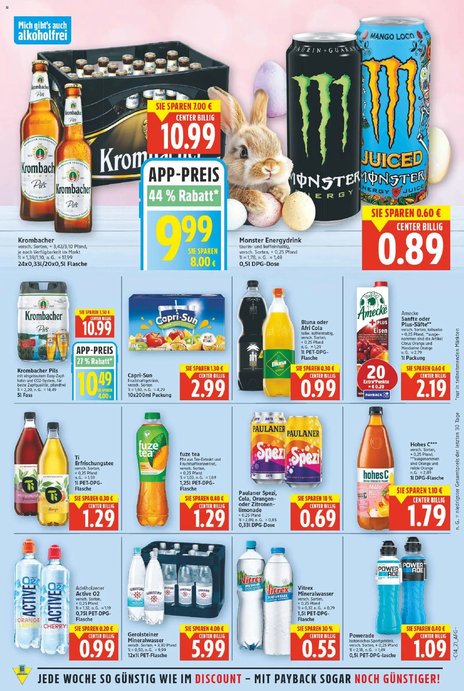E center Prospekt 	 – gültig ab 30.03.2026 | Seite: 21 | Produkte: Adelholzener, Mango, Powerade, Krombacher