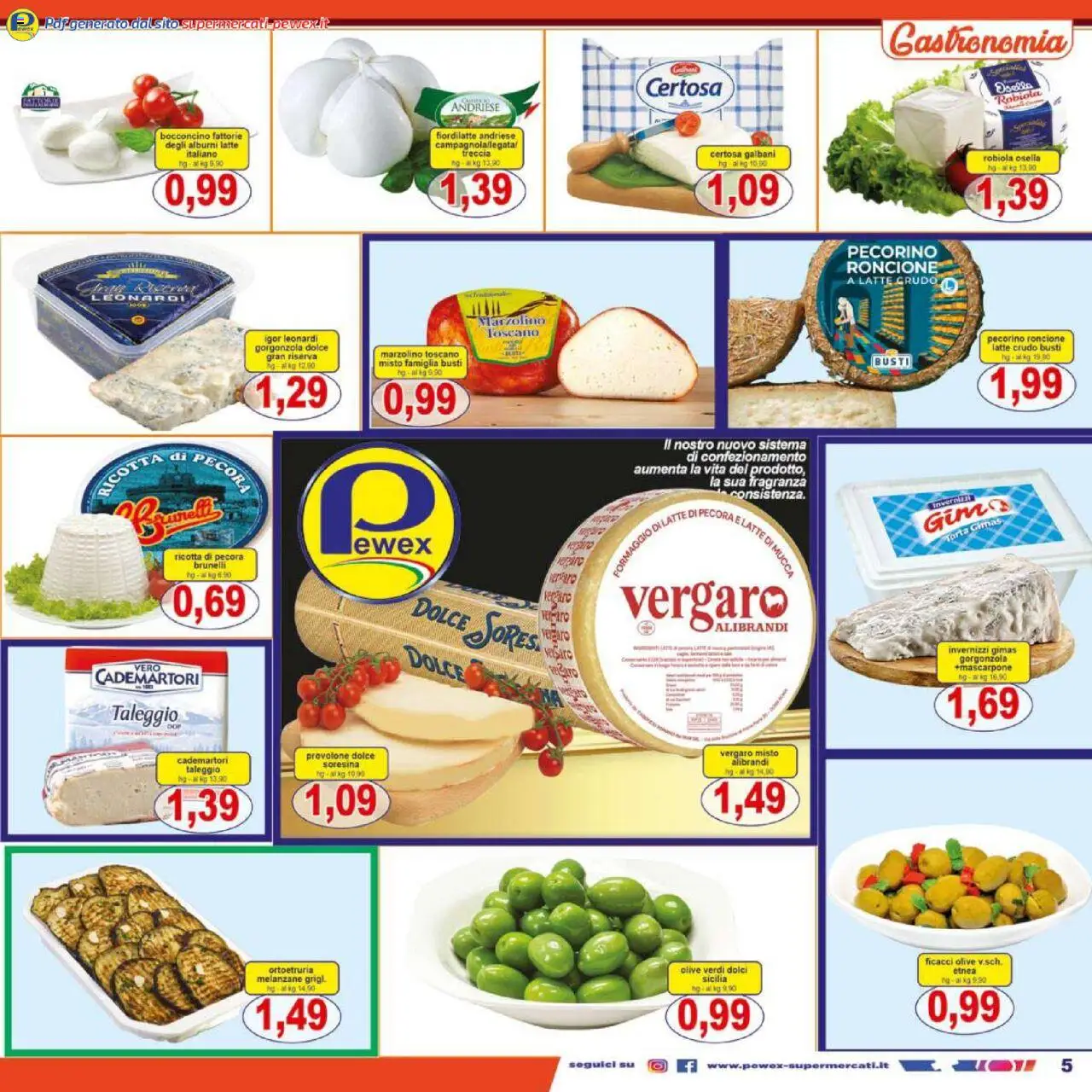 Volantino Pewex del 08.10.2025 | Pagina: 5 | Prodotti: Provolone, Torta, Ricotta, Gorgonzola