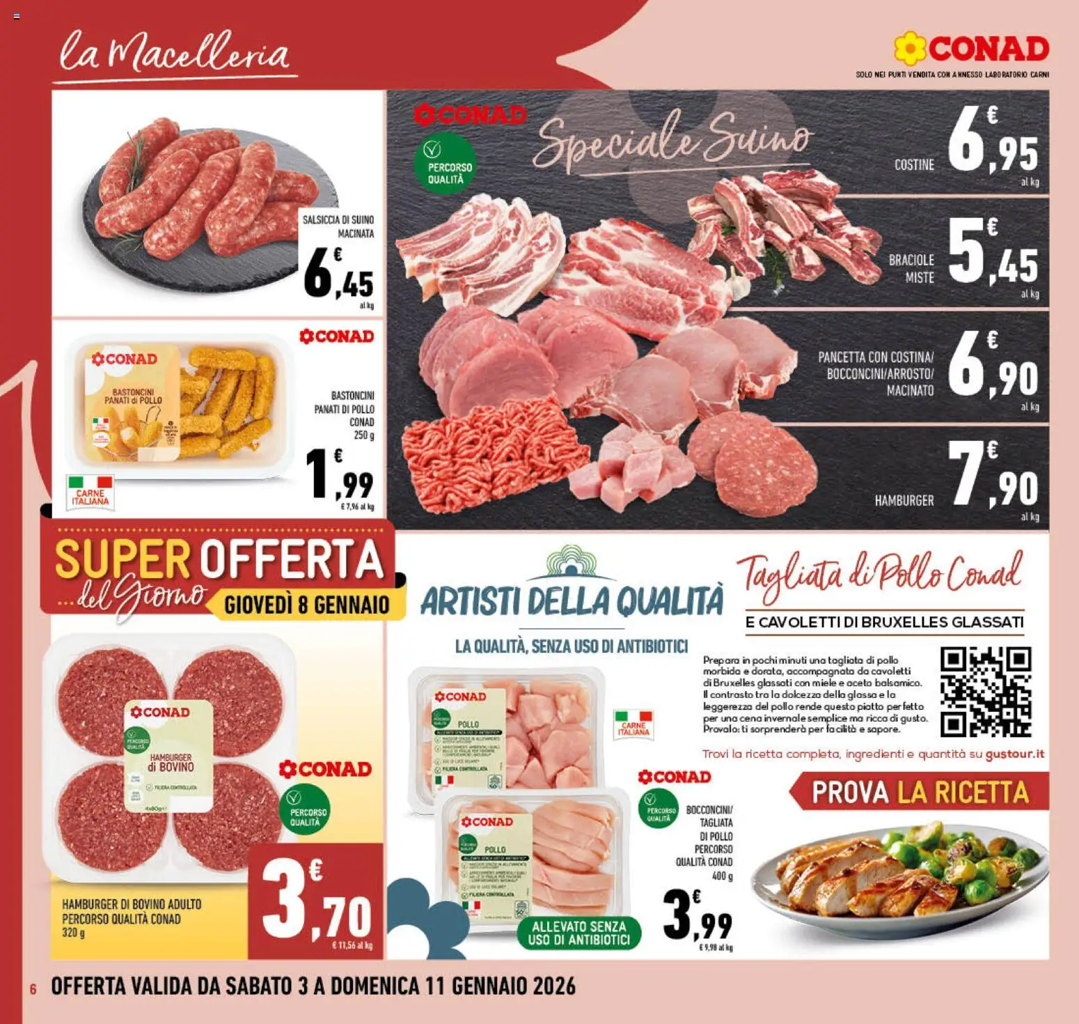 Volantino Conad del 03.01.2026 | Pagina: 6 | Prodotti: Bovino, Salsiccia, Miele, Hamburger