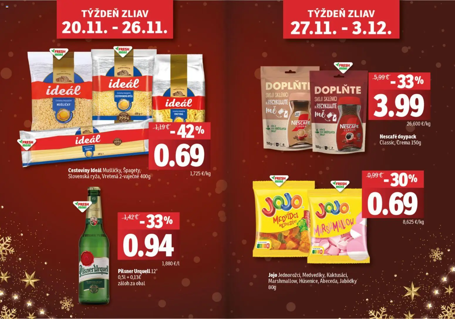 Nové Fresh akcie – leták je platný od 20.11.2025 | Strana: 2 | Produkty: Ryža, Cestoviny, Nescafé Classic, Špagety