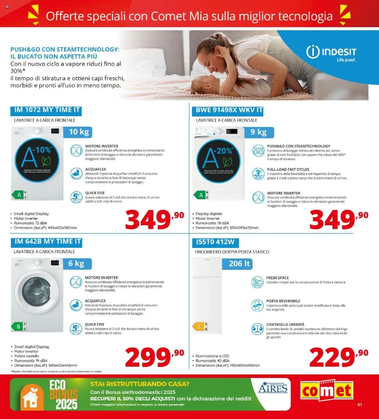 Volantino Comet del 09.10.2025 | Pagina: 41 | Prodotti: Frutta, Lavatrice, Frigorifero, Ferro da stiro