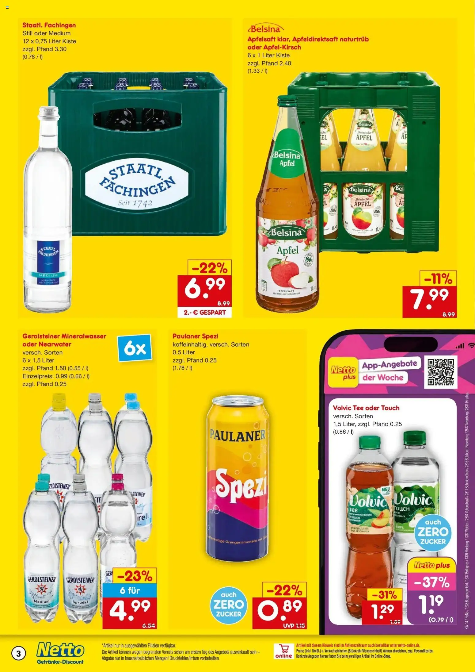 Netto Marken-Discount Prospekt Neunburg Vorm Wald	 – gültig ab 30.03.2026 | Seite: 3 | Produkte: Paulaner spezi, Volvic tee, Mineralwasser, Paulaner