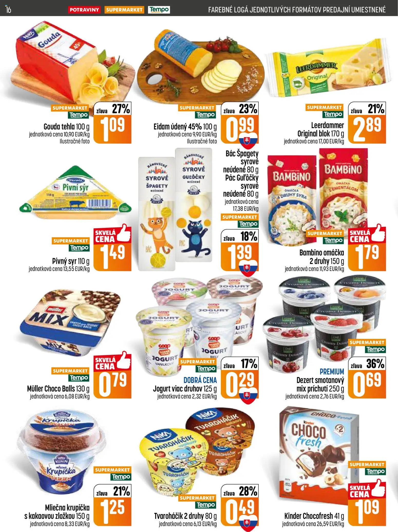 Nové COOP Jednota akcie – leták je platný od 12.02.2026 | Strana: 16 | Produkty: Syr, Jogurt, Eidam, Špagety