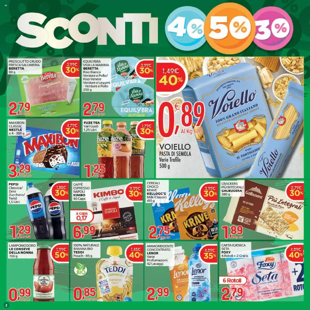 Volantino CRAI del 21.08.2025 | Pagina: 2 | Prodotti: Prosciutto Crudo, Legumi, Caffè, Pasta