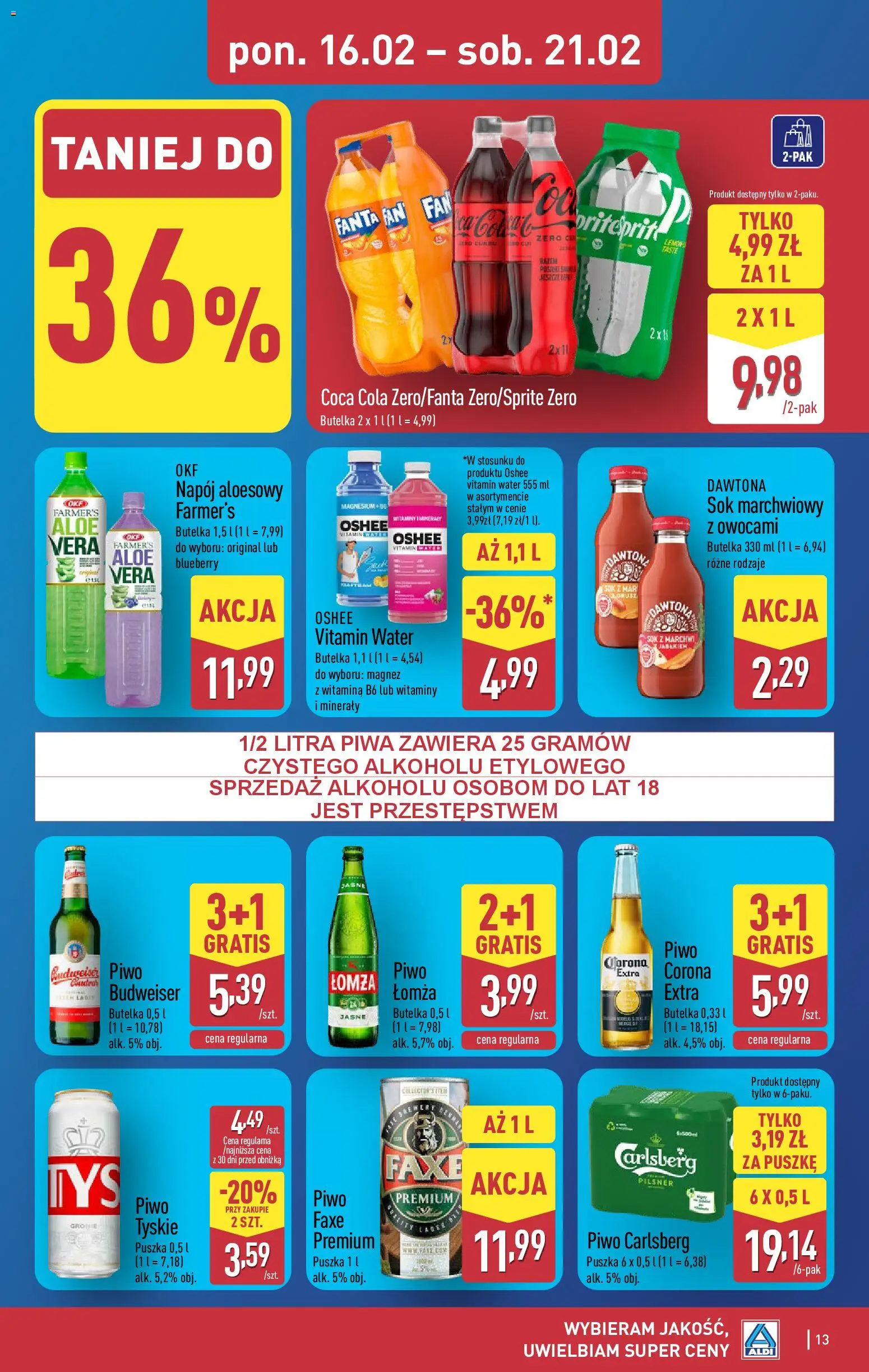 Aldi Polsko leták od 16.02.2026 | Strana: 13 | Produkty: Fanta, Minerály, Coca cola, Pilsner