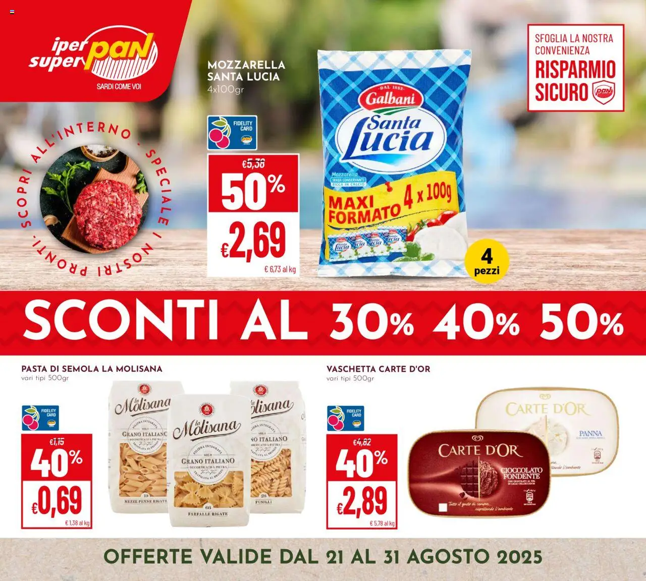 Volantino Pan del 21.08.2025 | Pagina: 1 | Prodotti: Cioccolato, Panna, Pasta, Penne
