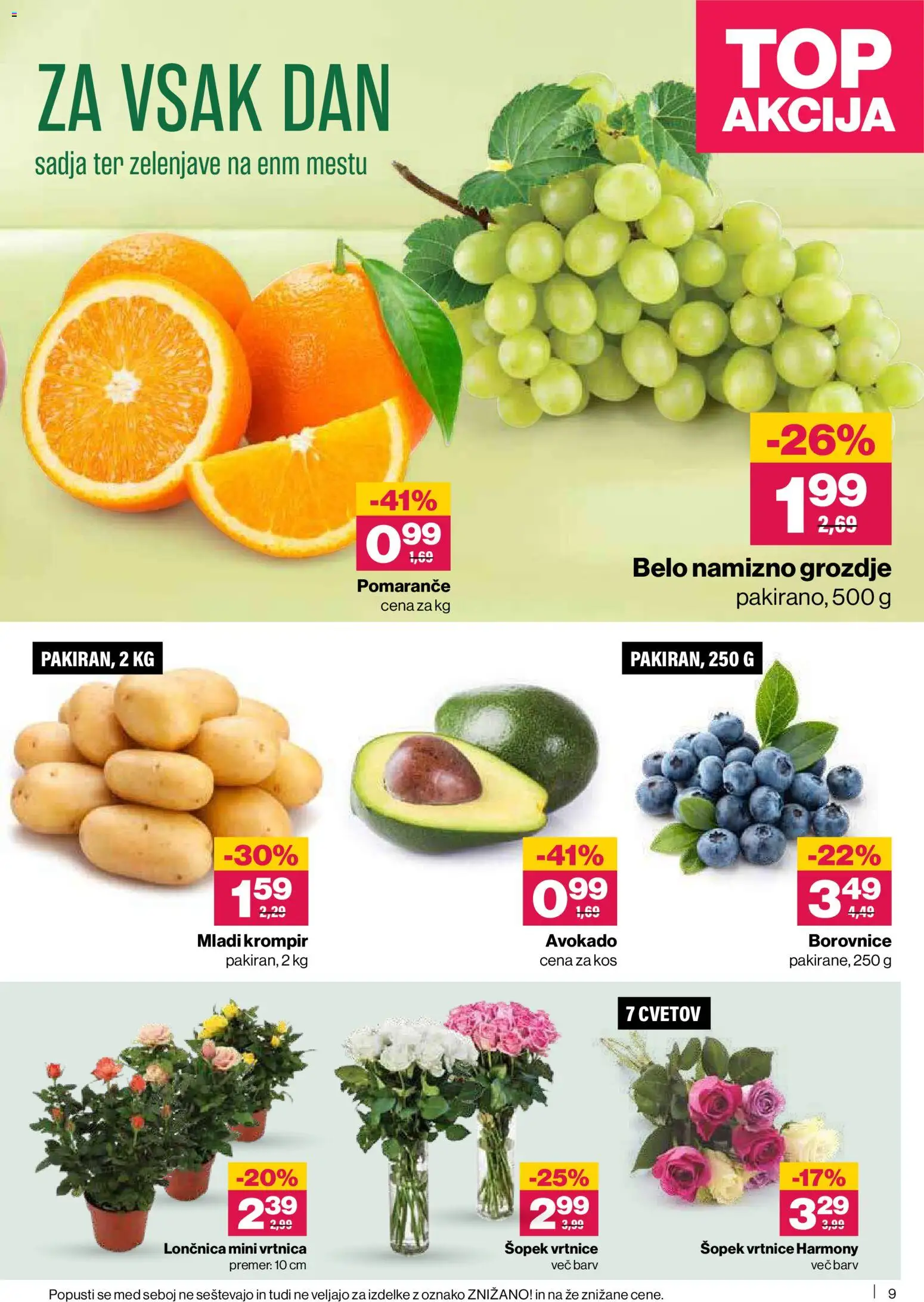 Novi Mercator katalog ponudbe – veljaven od 09.04.2026 | Stran: 9 | Izdelki: Šopek, Kos, Pomarance, Borovnice