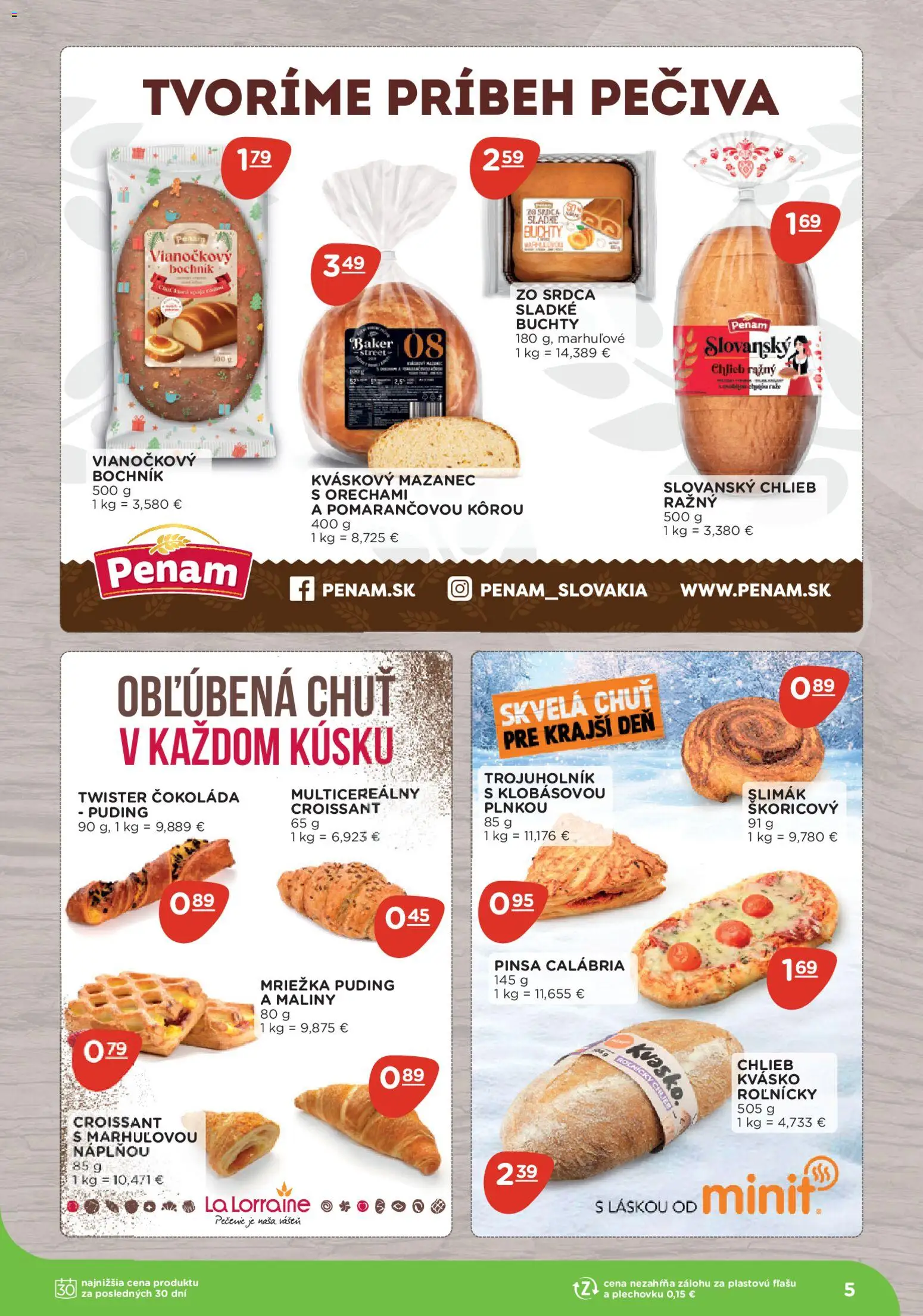 Nové Terno akcie – leták je platný od 10.11.2025 | Strana: 5 | Produkty: Chlieb, Croissant, Čokoláda, Maliny