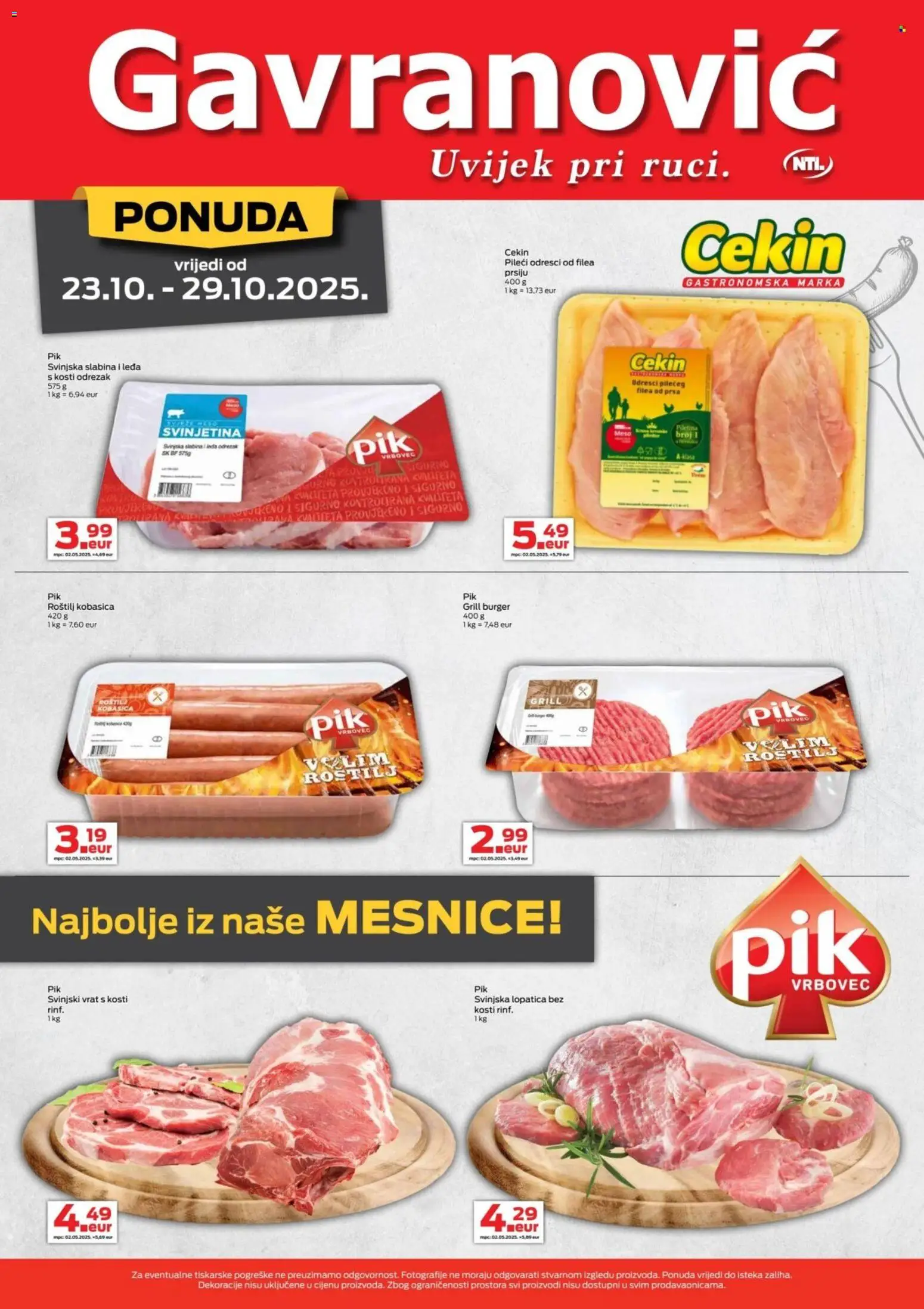 Gavranović katalog | vrijedi od 23.10.2025 | Stranica: 5 | Proizvodi: Roštilj, Svinjski vrat, Meso, Svinjetina