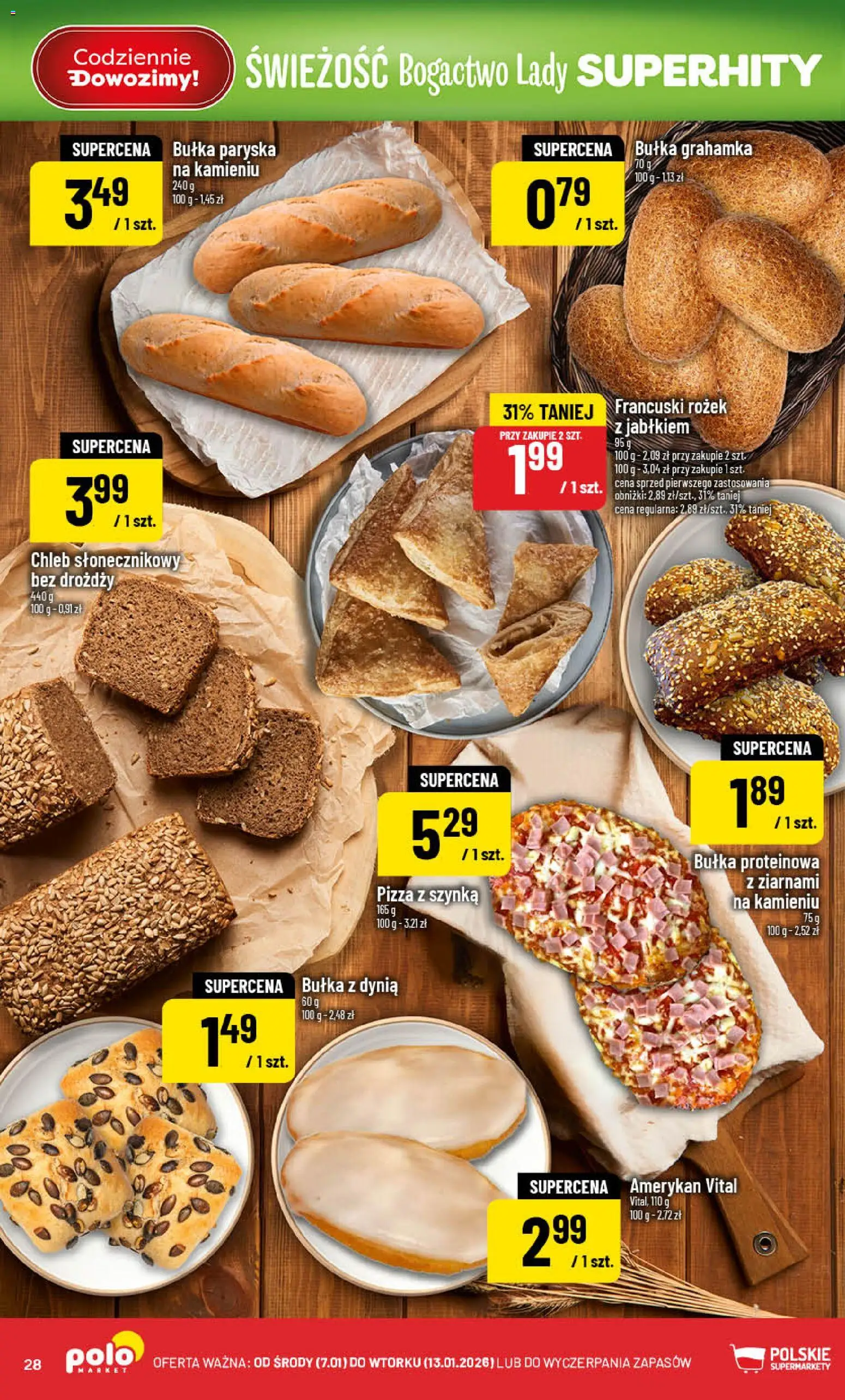 POLOmarket Gazetka od 07.01.2026 | Strona: 28 | Produkty: Szynka, Bułka, Chleb, Pizza