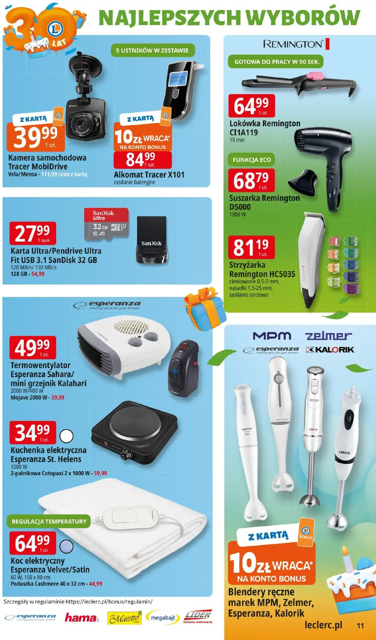 E.Leclerc Gazetka - Zamość od 14.10.2025 | Strona: 11 | Produkty: Karta, USB, Suszarka, Koc