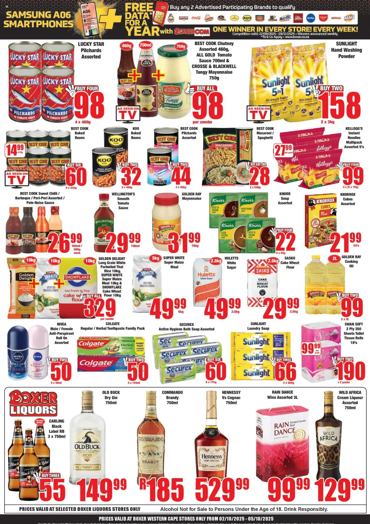 New Boxer catalogue – valid from 02.10.2025 | Page: 3 | Products: Flour, Beans, Maize meal, Chicken