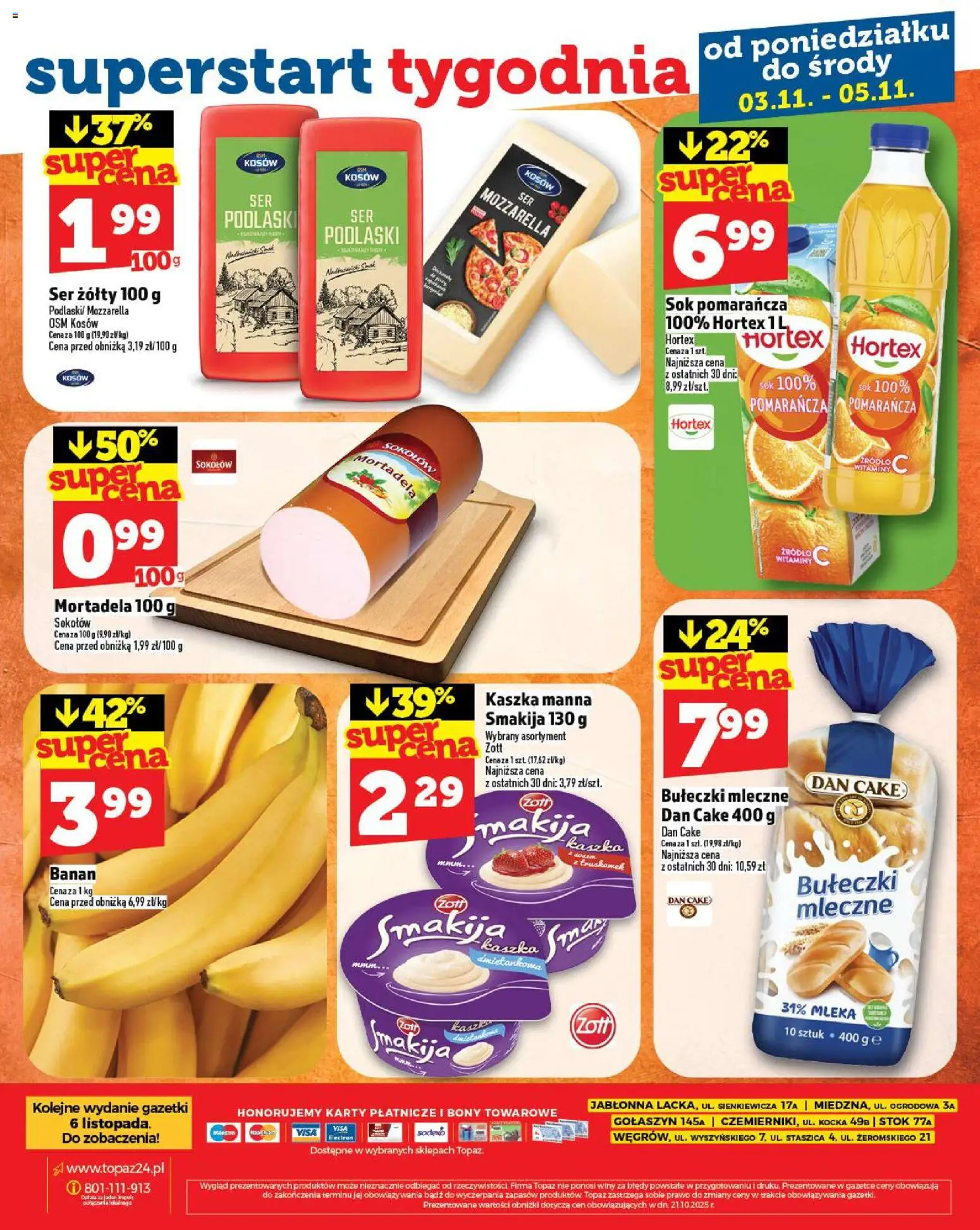Topaz Gazetka - Ceny małe na stałe od 30.10.2025 | Strona: 28 | Produkty: Mleka, Ser, Banan, Mozzarella