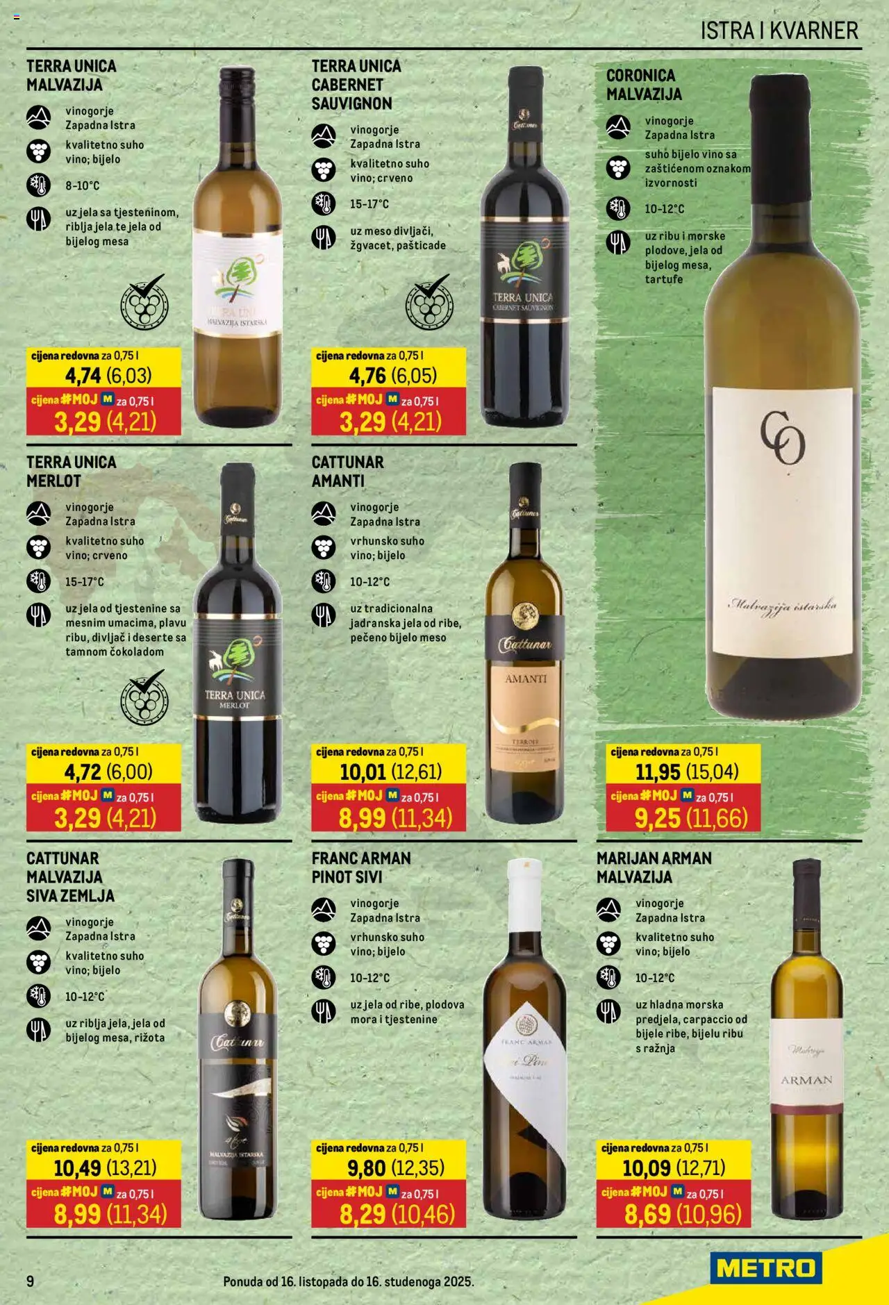 Metro katalog | vrijedi od 16.10.2025 | Stranica: 9 | Proizvodi: Bijelo vino, Meso, Vino