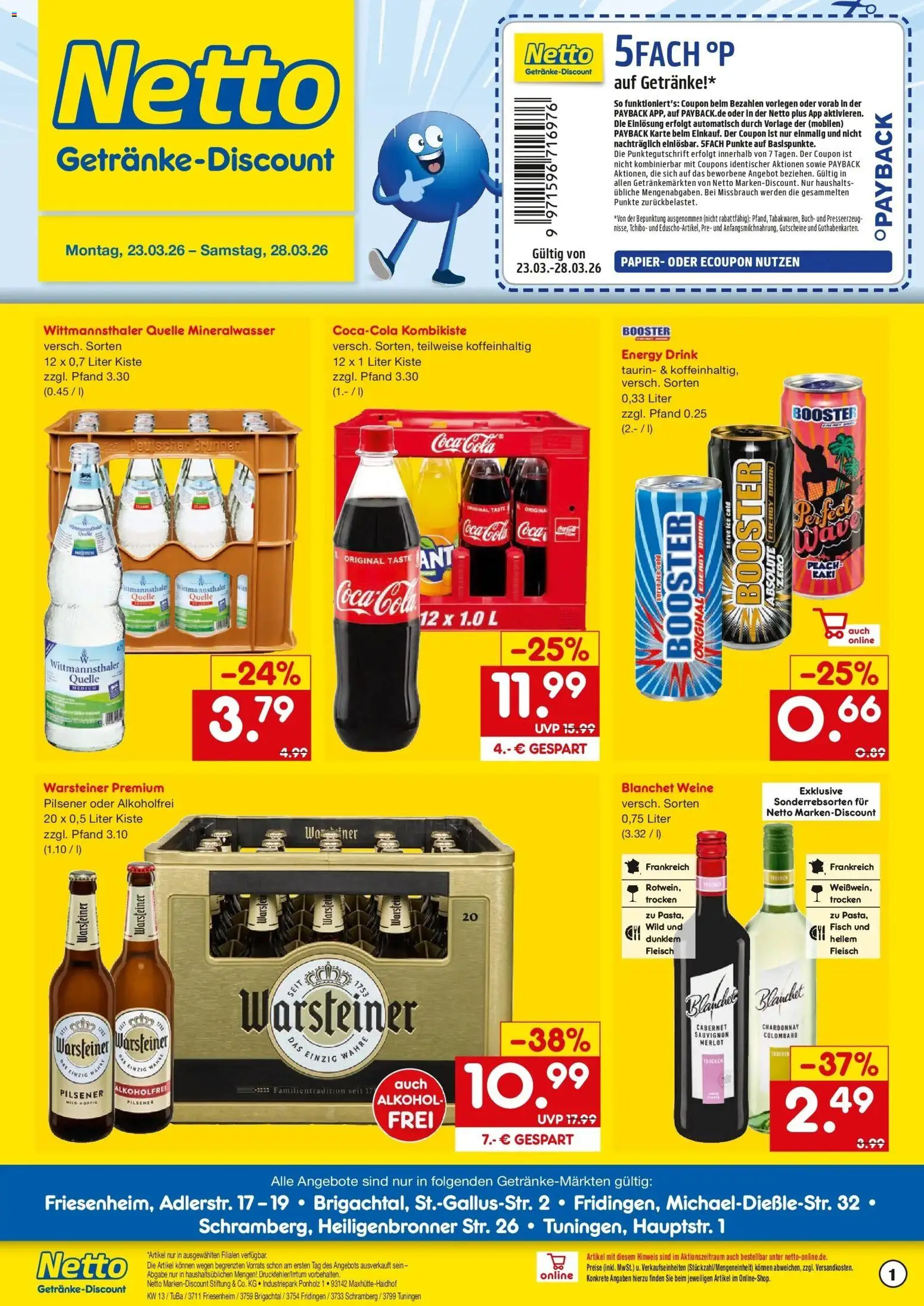 Netto Marken-Discount Prospekt Friesenheim	 – gültig ab 23.03.2026 | Seite: 1 | Produkte: Energy, Mineralwasser, Warsteiner, Fleisch