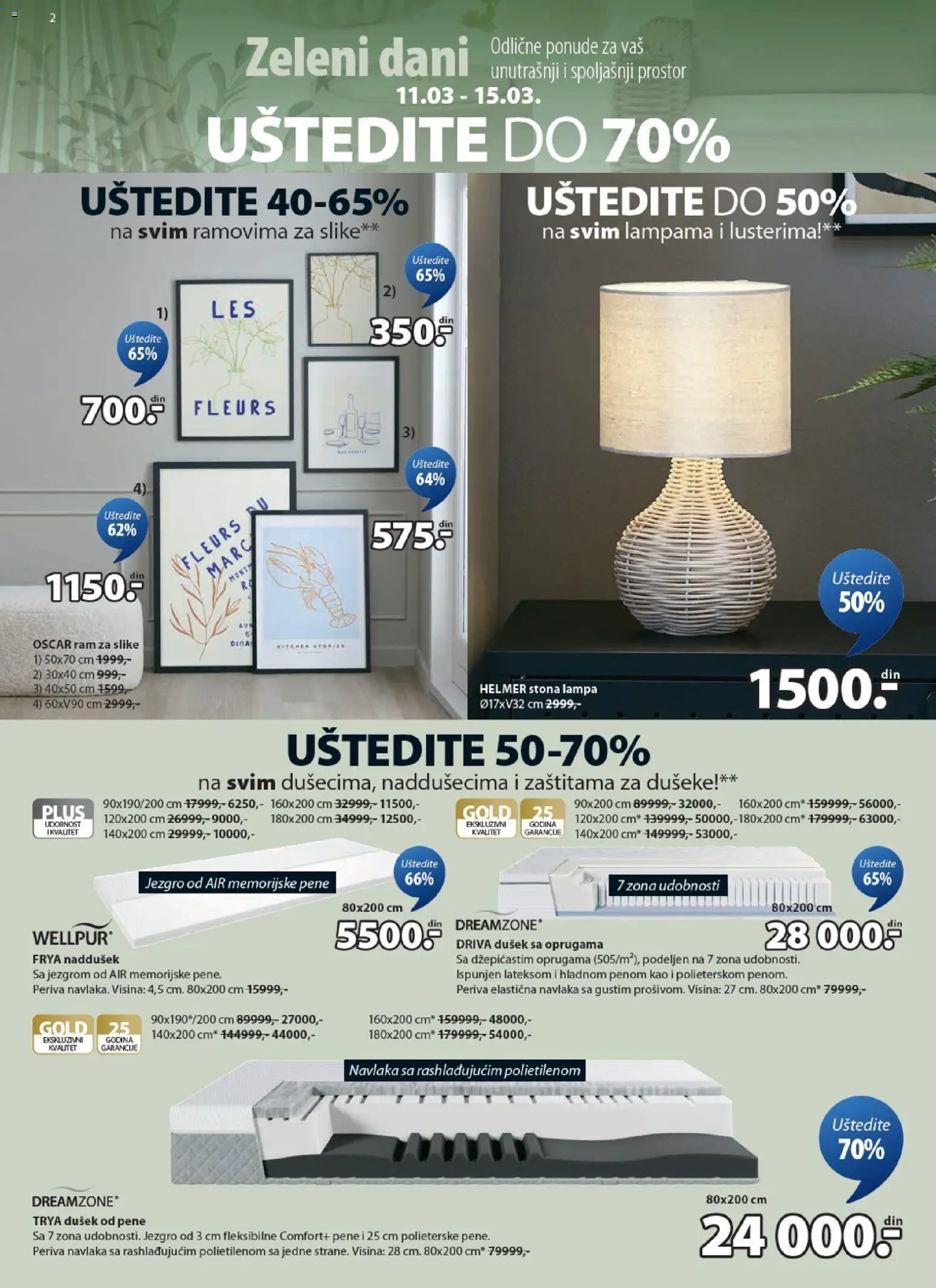 Jysk katalog - važi od 11.03.2026 | Strana: 2 | Proizvode: Dušek, Wellpur, Lampa, Ram za slike