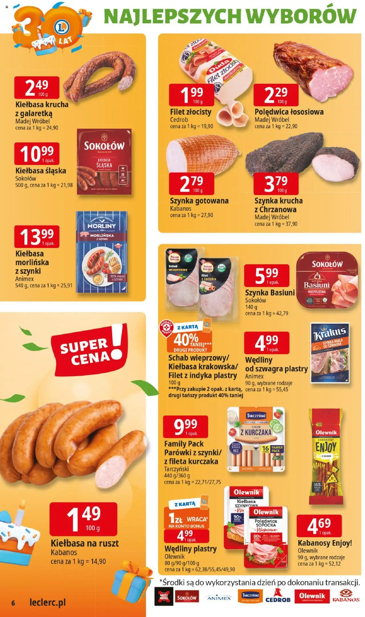E.Leclerc Gazetka - Kłodzko od 10.06.2025 | Strona: 6 | Produkty: Kiełbasa, Schab, Wędliny, Szynka gotowana