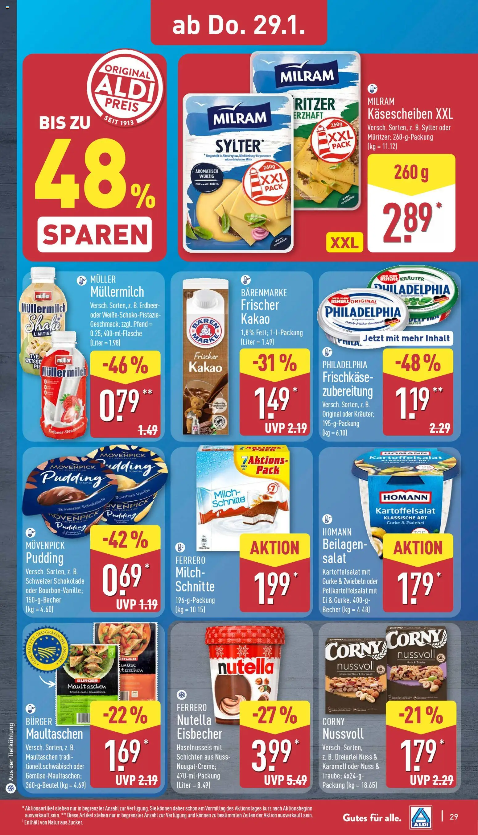 Aldi Prospekt 	 – gültig ab 26.01.2026 | Seite: 31 | Produkte: Milch, Schokolade, Philadelphia, Burger