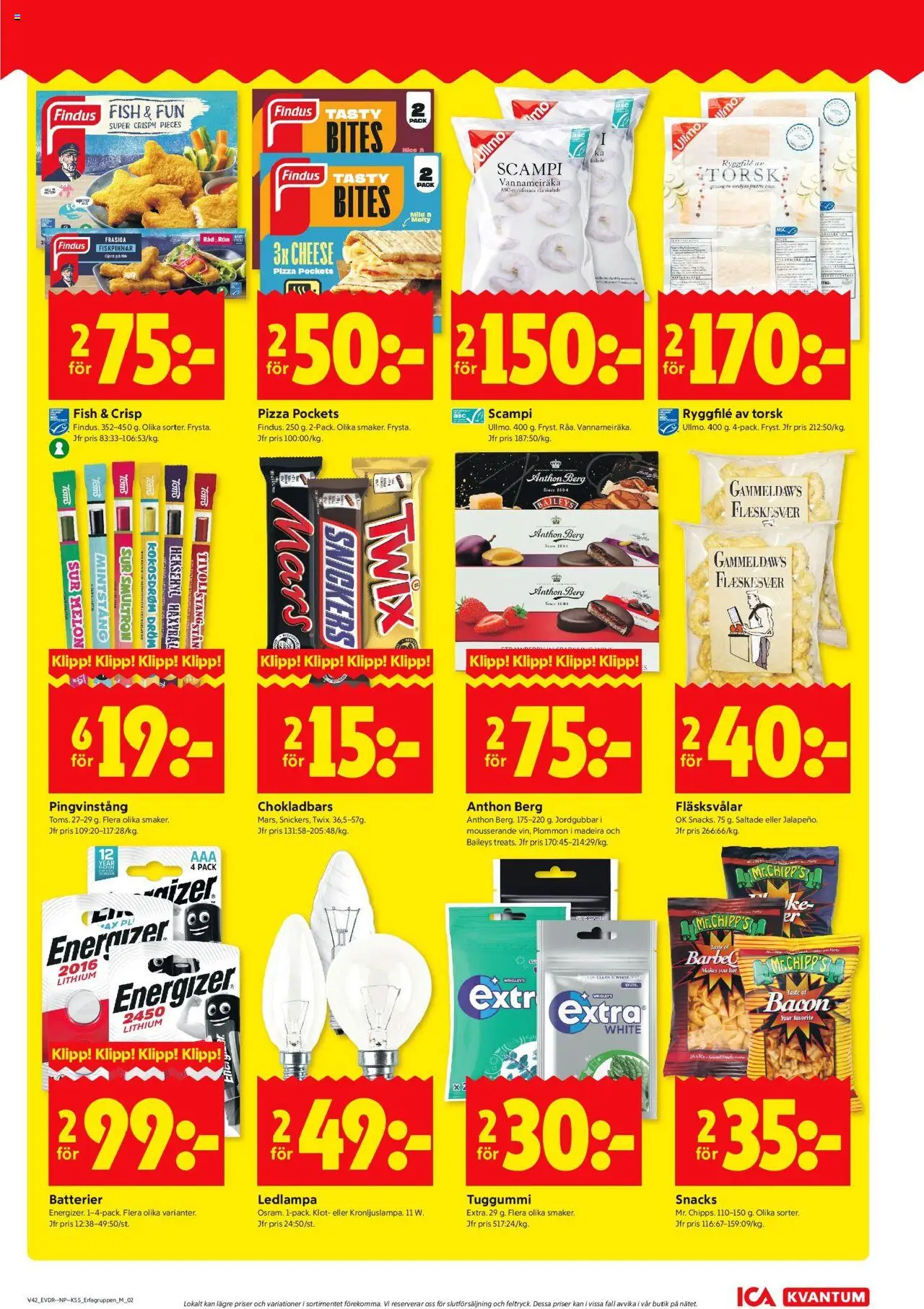 ICA Kvantum reklamblad aktuell från 13.10.2025 | Sida: 7 | Produkter: Batterier, Bacon, Jordgubbar, Tuggummi
